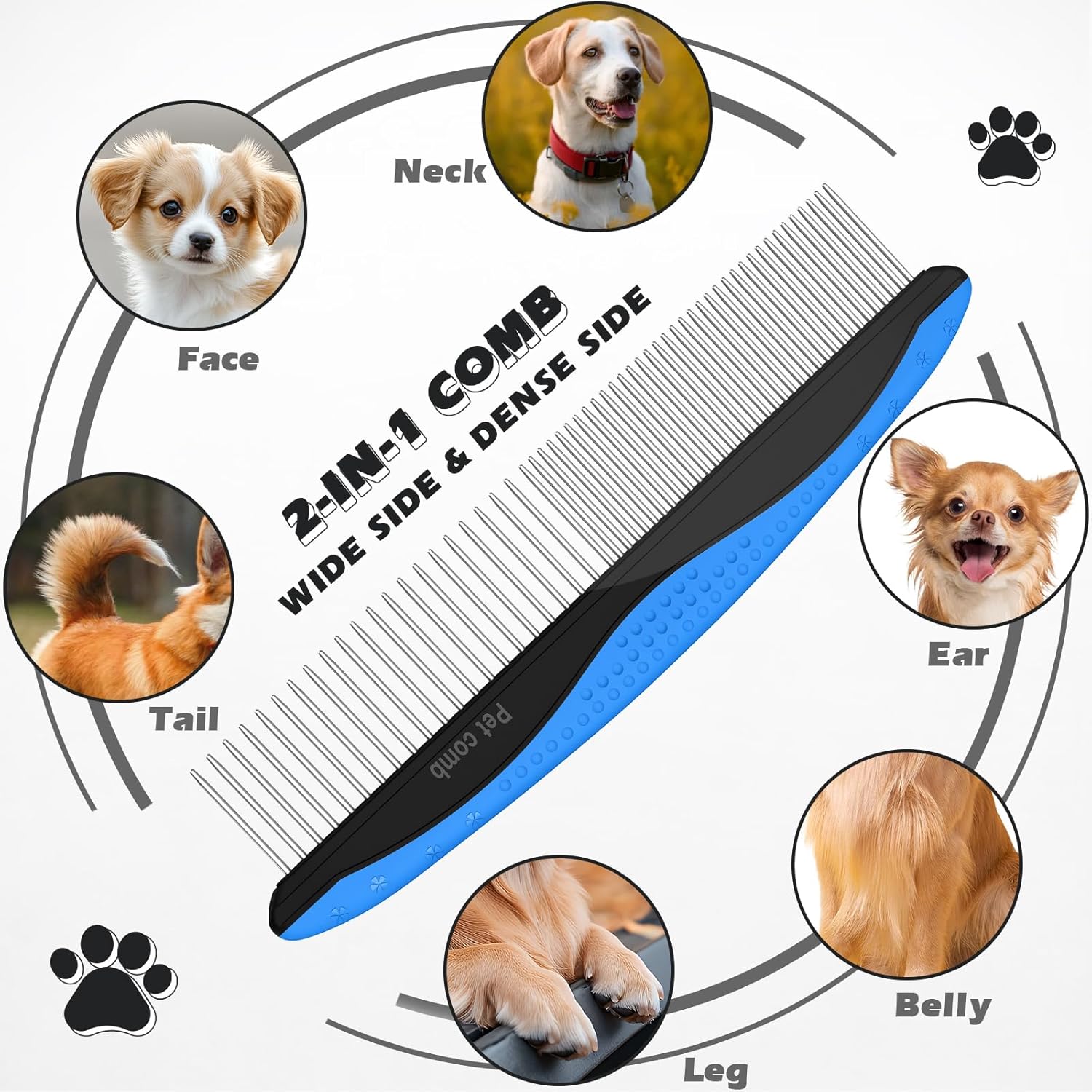 3PCS Pet Grooming Rake & Metal Comb & Flea Comb for Cats and Dogs, Double-Sided Dematting Tool, Extra-Wide Deshedding Dog Brush for Long Hair to Effectively Remove Tangles, Knots and Mats (Blue) - Happypetzone.online - Image 4