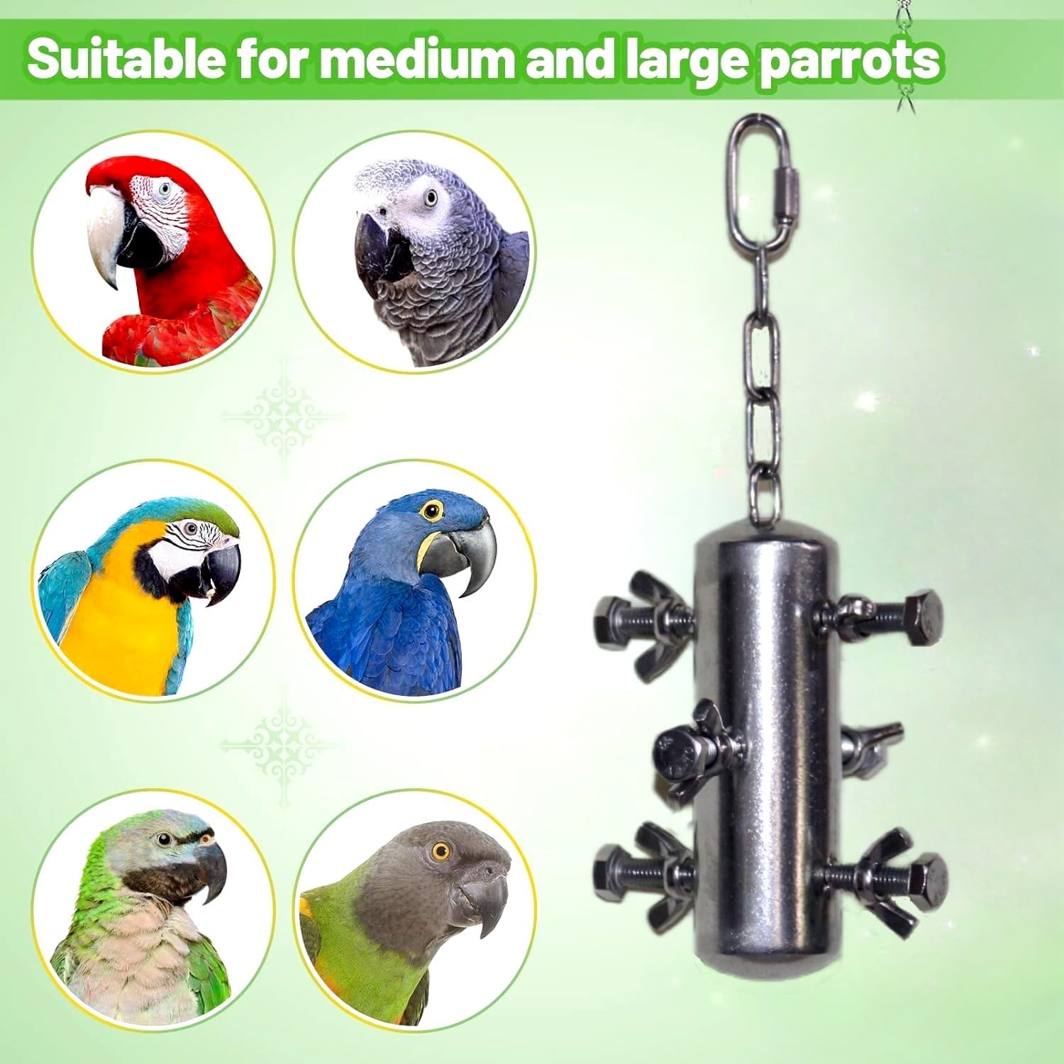Stainless Steel Parrot Toys, Hanging Chew Bird Toys for Parrots, Bell Macaw Toys, Puzzle Interactive Foraging Bird Toys, Large Bird Toys Toys for Macaws, African Grey, Amazon Parrots - Happypetzone.online - Image 3