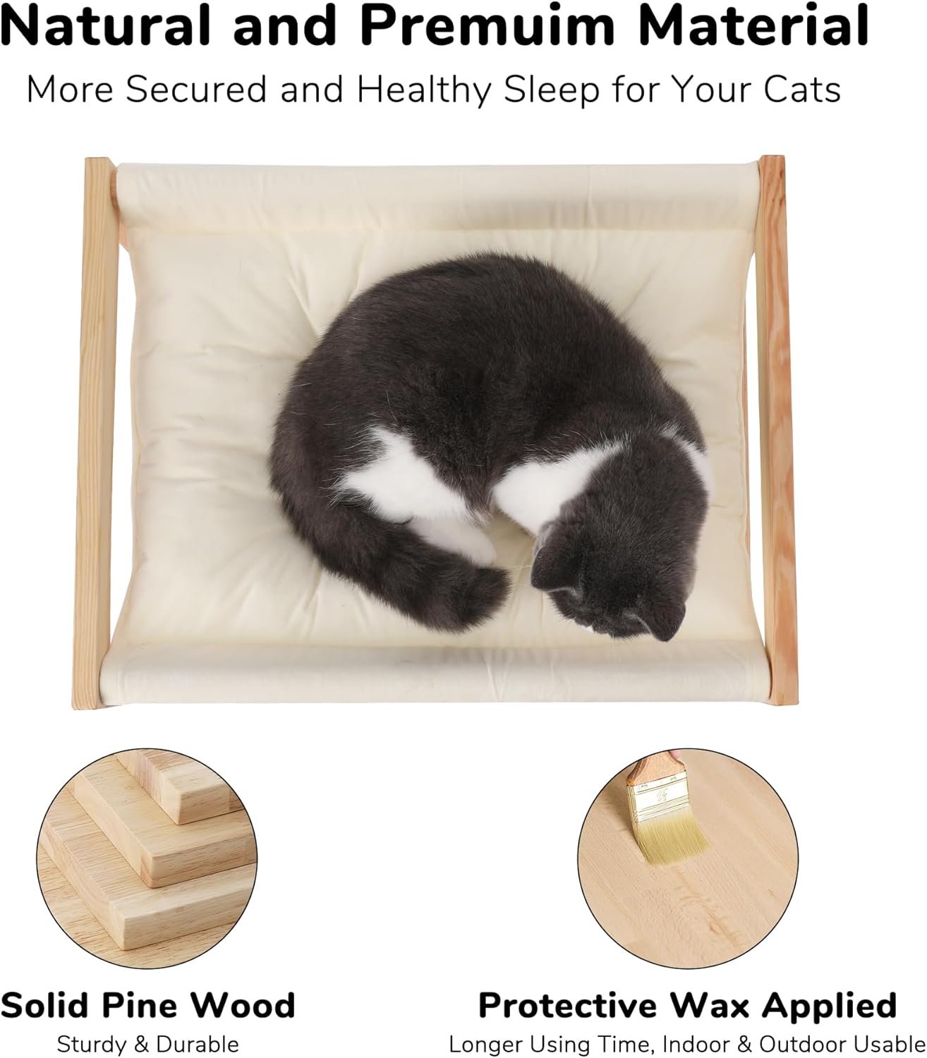 FUKUMARU Cat Bed Hammock, Cozy Velvet Cat Couch for Indoor Cats, Raised Wooden Cats Perch, 21 Inch Pet Sofa, Outdoor Dog Beds, Suitable for Puppy, Bunny and Small Animal, White - Happypetzone.online - Image 5