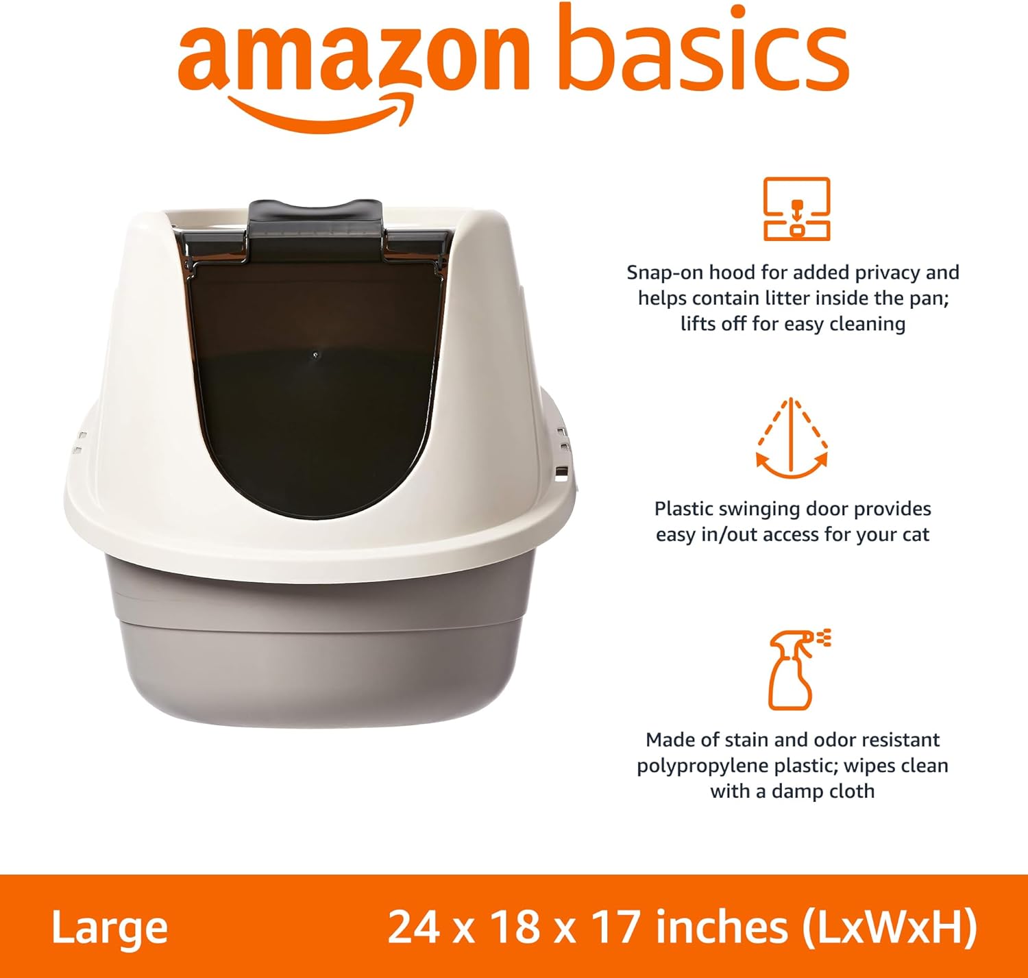 Amazon Basics No-Mess Hooded Enclosed Cat Litter Box with Odor Control and Swinging Door, Large, 24" x 18" x 17", Multicolor - Happypetzone.online - Image 2