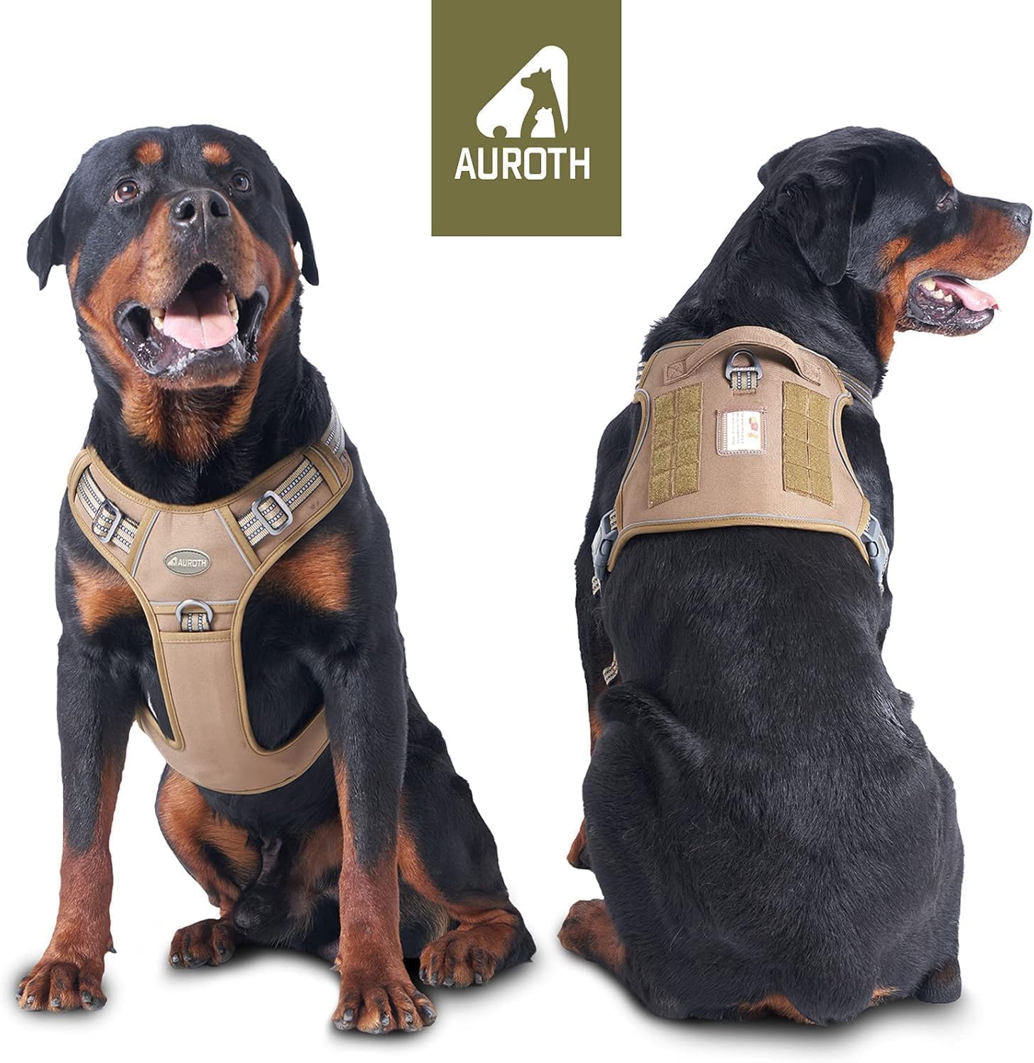 Auroth Tactical Dog Harness for Large Dogs No Pull Adjustable Pet Harness Reflective K9 Working Training Easy Control Pet Vest Military Service Dog Harnesses Army Yellow L - Happypetzone.online - Image 2
