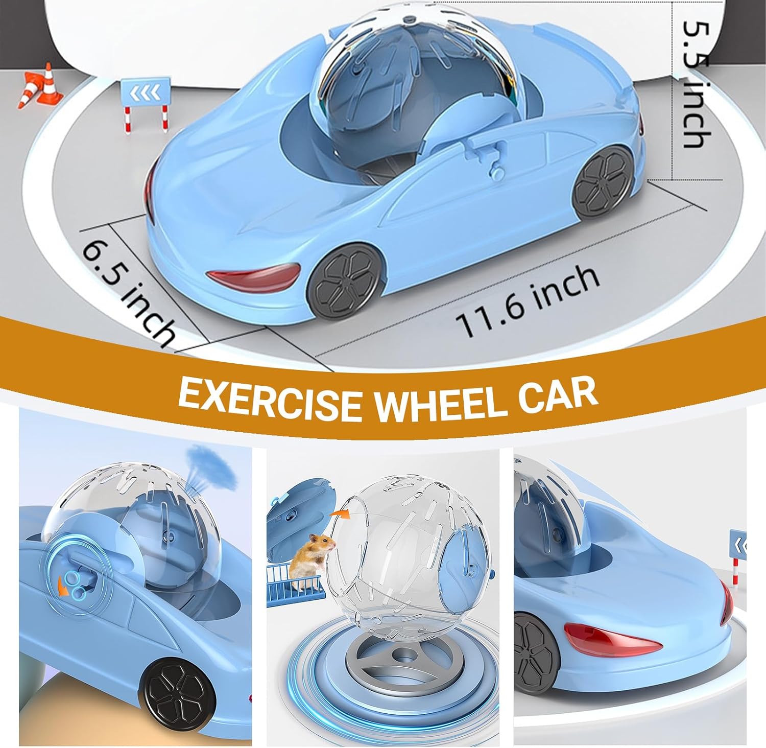 Hamster Exercise Ball Sports Car,Hamster Car with Detachable Transparent Ball,Funny Exercise Wheel for Hamsters,3 Modes Available,Suitable for Dwarf Small Pet - Safe, Breathable and Cute (Pink, 5.7") - Happypetzone.online - Image 3