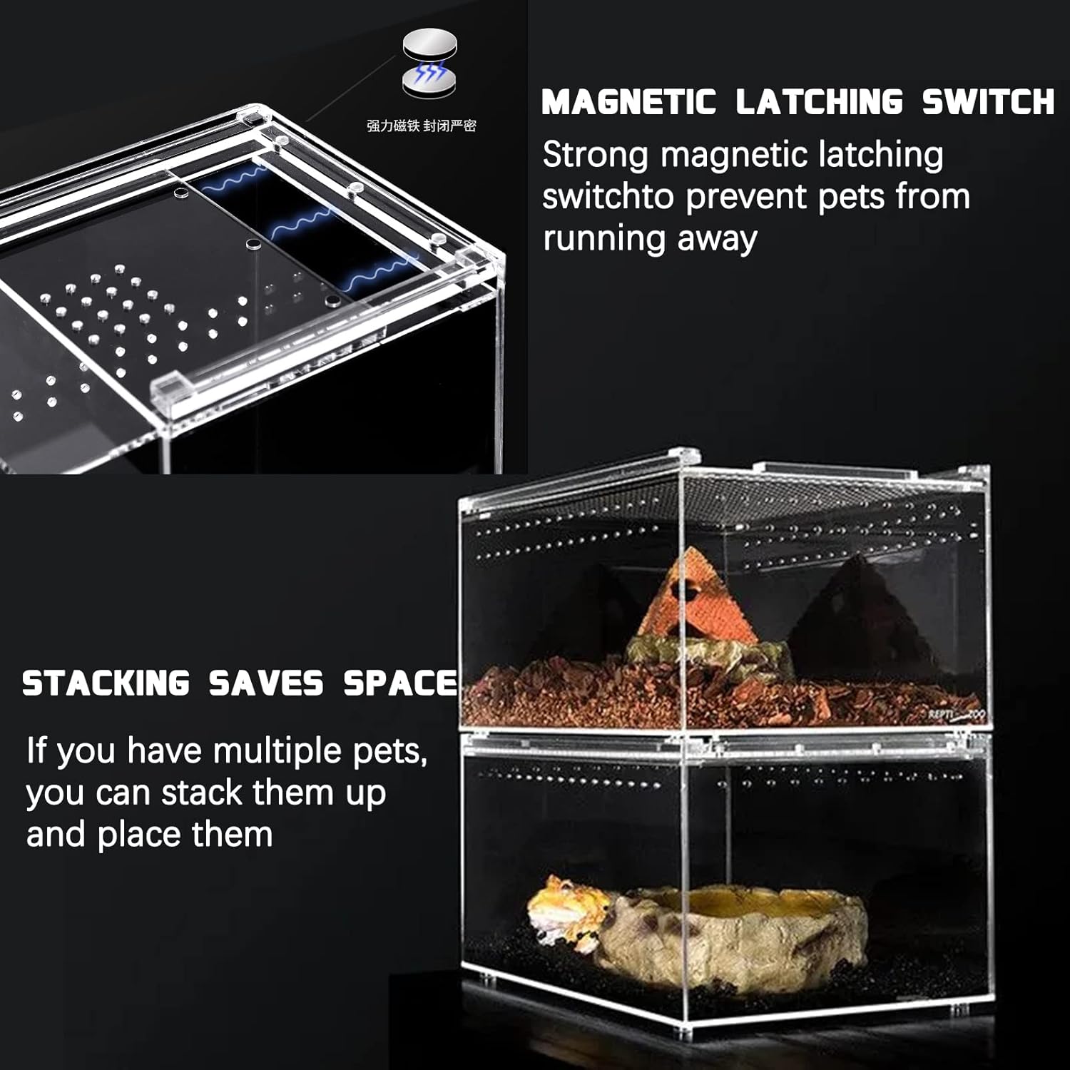 Reptile Terrarium - Amphibian Tank Starter Kit, Eco Rainforest Feeding Box, Amphibian Feeding Box, Suitable for breeding Lizards, Snakes, Chameleons,Jumping Spiders - Happypetzone.online - Image 3