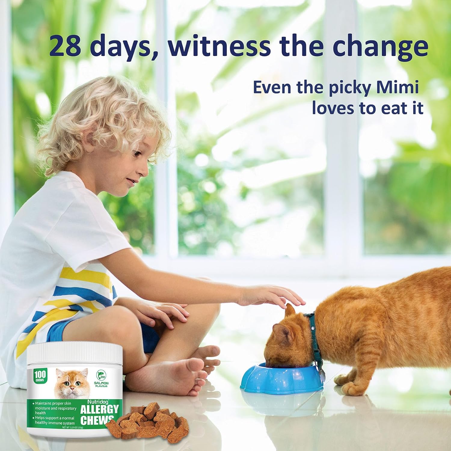 Cat Allergy Relief Chews for Seasonal Allergies - Itchy Skin, Sneezing & Paw Licking Remedy with Colostrum, Probiotics 300M CFU & Omega 3, Salmon Flavor Soft Chews, 100 Count - Happypetzone.online - Image 8