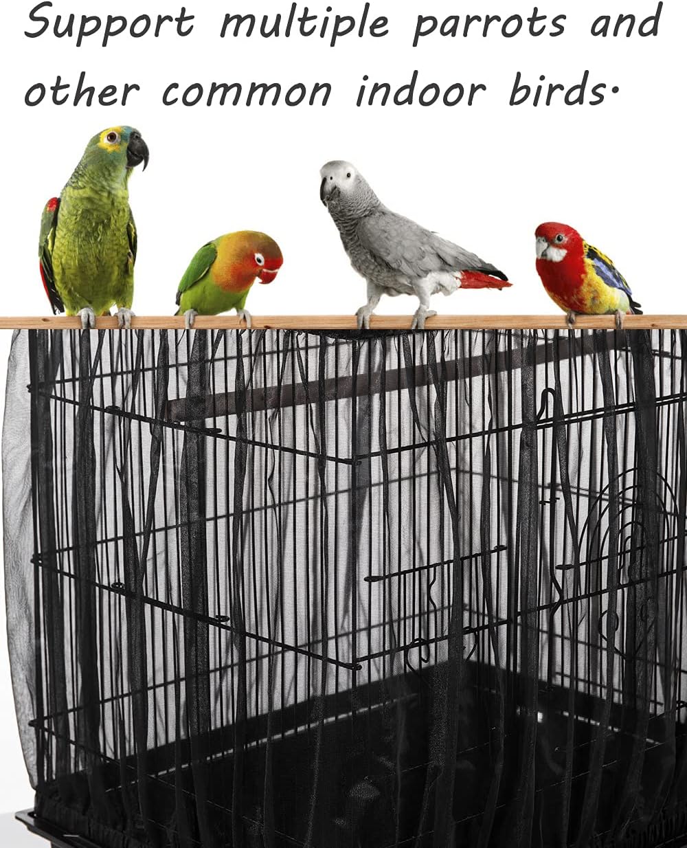 Tamu style Bird Cage Seed Catcher, Large, Stretchy Form Fitting Mesh Skirt Cover for Parrot Enclosures, Light and Breathable Fabric, Prevent Scatter and Mess, Reusable,Adjustable, Lightweight,Black - Happypetzone.online - Image 4