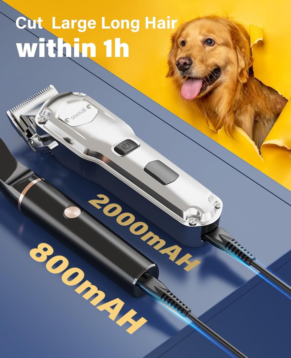 oneisall Dog Grooming Kit for Heavy Thick Hair&Coats/Low Noise Rechargeable Cordless Waterproof Dog Clippers for Grooming Animals&Pets/Pet Shaver with Stainless Steel Blade and Paw Trimmer - Happypetzone.online - Image 7