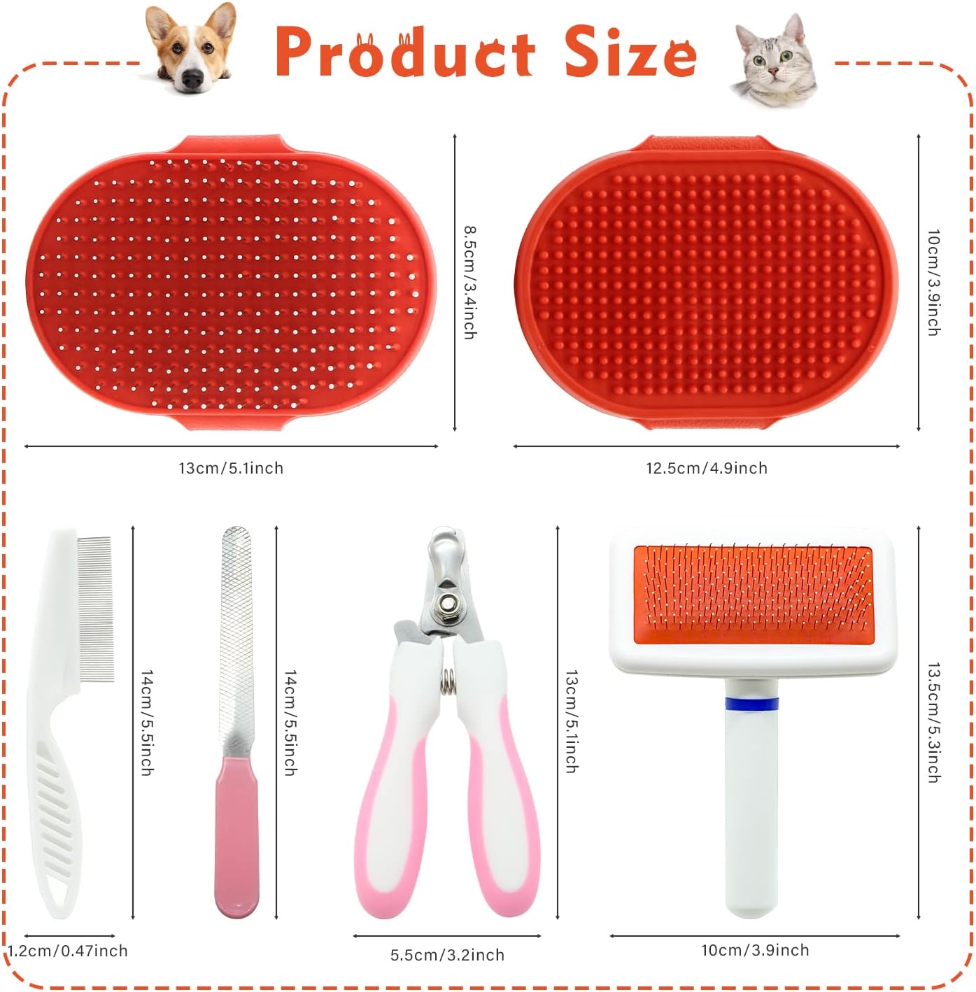Cat Grooming Kit Set with Pet Shedding Slicker Brush Nail Clipper Trimmer Pet Massage Bath Glove Flea Comb for Bunny Puppy Kitten Guinea Pig Chinchilla Ferret Small Animals (Red, Pink) - Happypetzone.online - Image 2