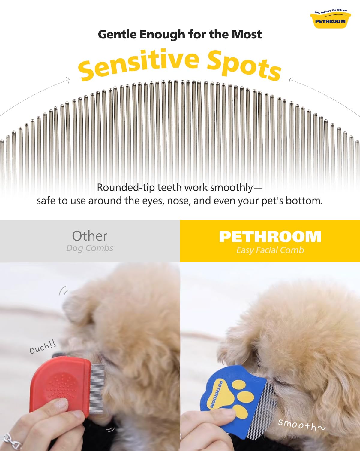 PETHROOM Professional Eye Comb for Pets | Stainless Steel Tear Stain Remover for Cats & Dogs | Gentle Round-Head Grooming Tool | Compact & Portable for Eye Gunk Removal - Happypetzone.online - Image 4