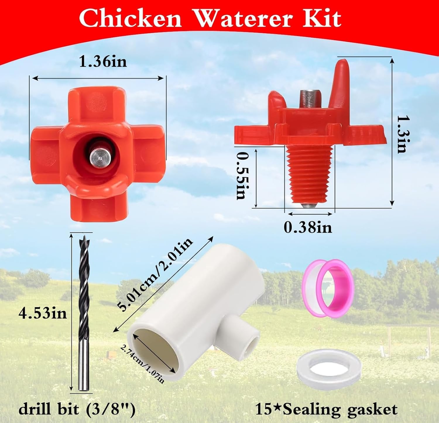 15-Pack Horizontal Chicken Nipples Waterer with 1/2" PVC Tee Fittings, Automatic Poultry Waterer Kit for DIY Chicken Duck Quail Watering System, Side Mount Drinker - Happypetzone.online - Image 2