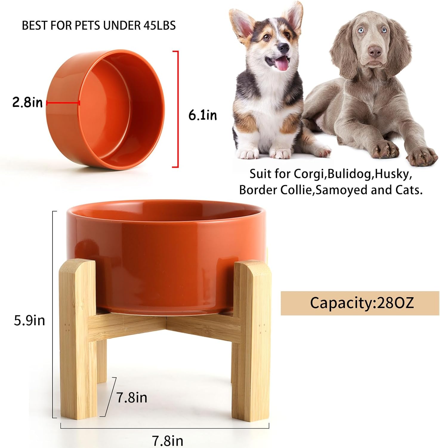 Petygooing 28 OZ Rust Red Elevated/Raised Ceramic Dog Bowl for Small and Medium Breeds, Dog Food Water Dish with Stand,Pet Feeding Bowl with Anti Slip Rubber for Cats Small and Medium Dogs (3.6 Cups) - Happypetzone.online - Image 3