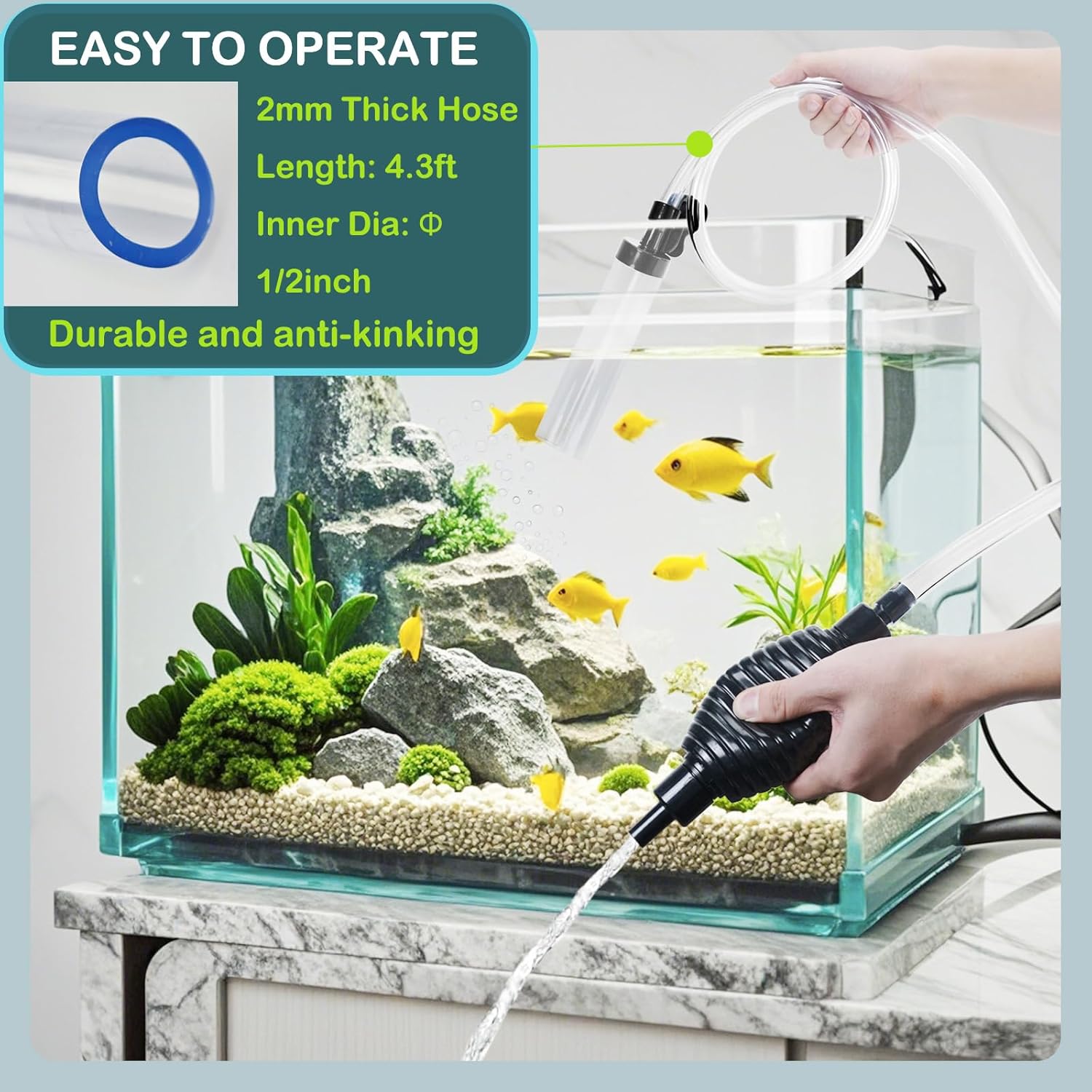 4.3ft Fish Tank Cleaner Aquarium Siphon Gravel Vacuum for Aquarium Fish Tank Changing Water Cleaning Gravel and & Sand - Happypetzone.online - Image 5
