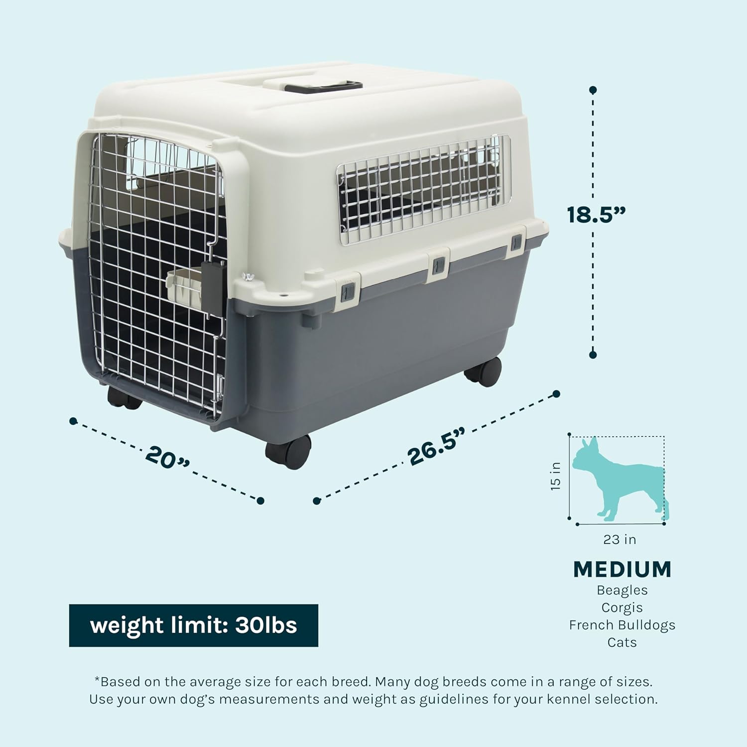 SportPet Airline Compliant MEDIUM 24.25" Travel Dog Kennel-Durable Plastic Airline Pet Carrier w/Removable Wheels & Food Bowls, Collapsible Indoor/Outdoor Dog Kennel, Dogs up to 23"L & 15"H-Cream/Gray - Happypetzone.online - Image 4
