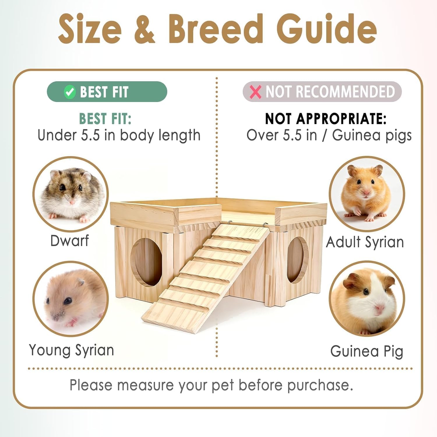 Wooden Hamster Hideout,Dwarf Hamster Hide House with Platform & Bowl & Ladder,Small Hamsters Maze Hut Hides Habitats Decor Cage Accessories for Gerbils,Mice,Mouse - Happypetzone.online - Image 6