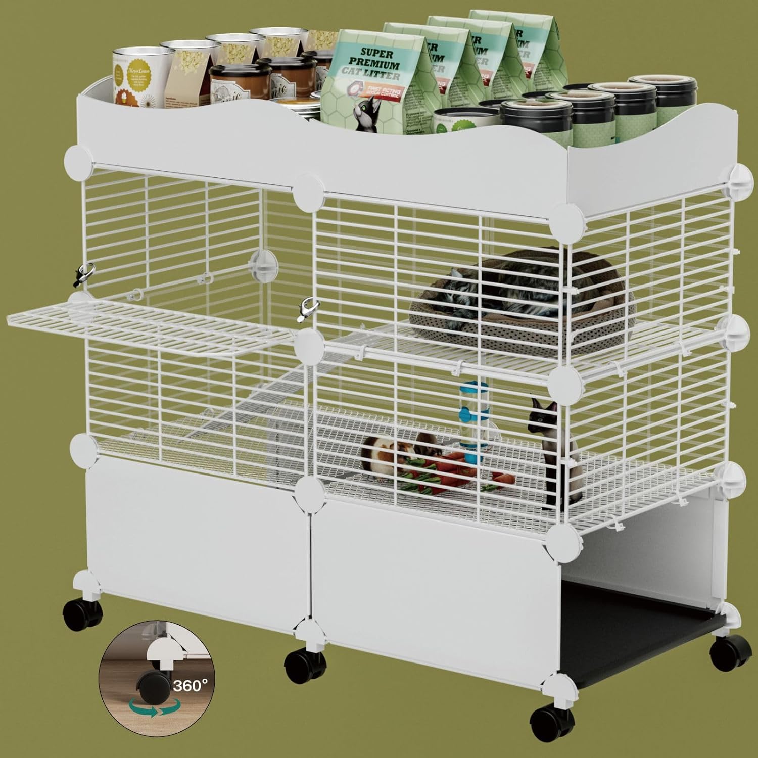 STILLCOVE Small Guinea Pig Cages Indoor, C&C Chinchilla Rat Cage Rabbit House on Wheels with Tray - Happypetzone.online - Image 9