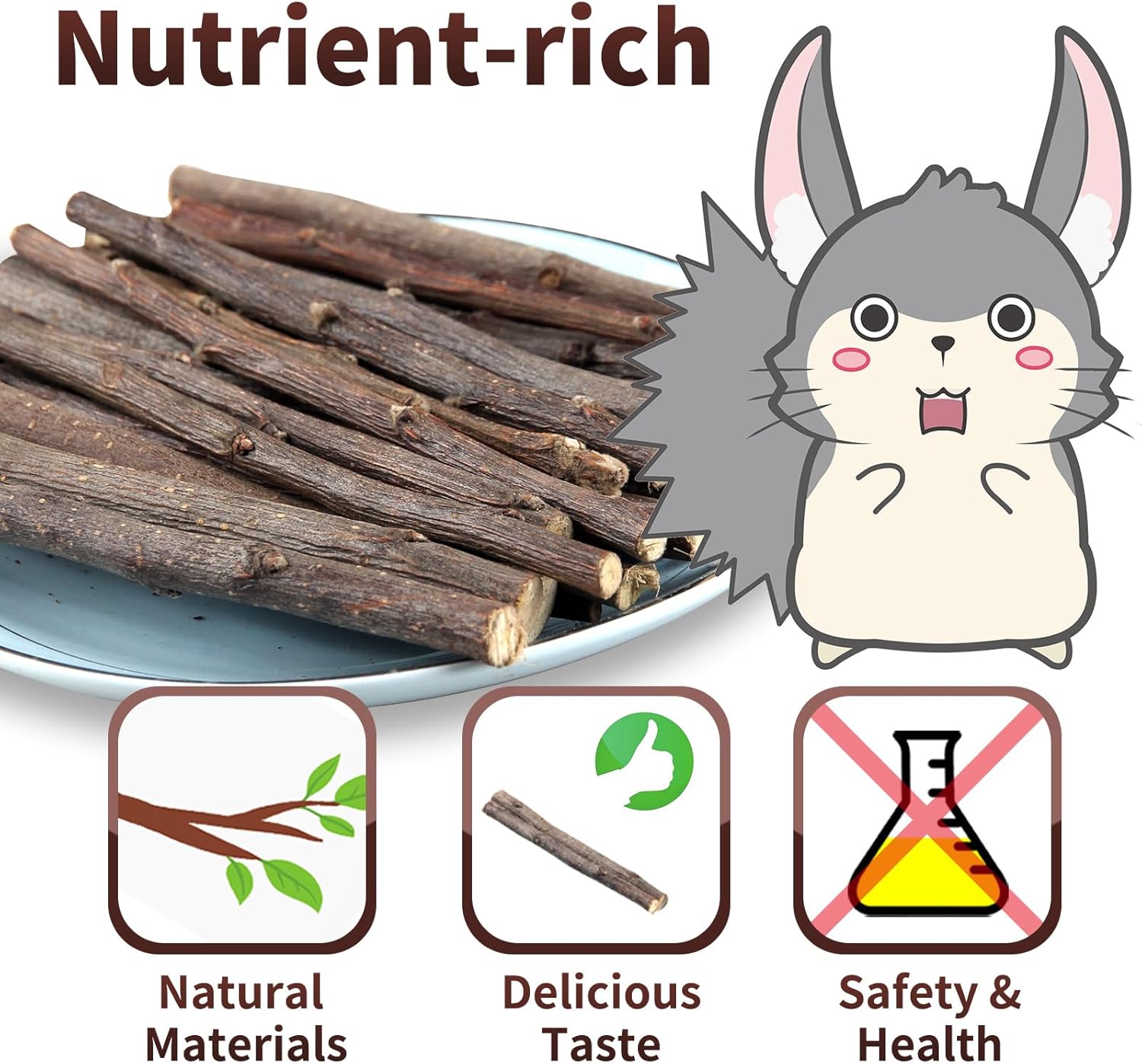 50-60 PCS Natural Rabbit Chew Toys, Treats, Timothy Sticks, Apple Sticks, Sweet Bamboo for Guinea Pig, Hamster, Chinchilla, Rat, Small Animals - Happypetzone.online - Image 3
