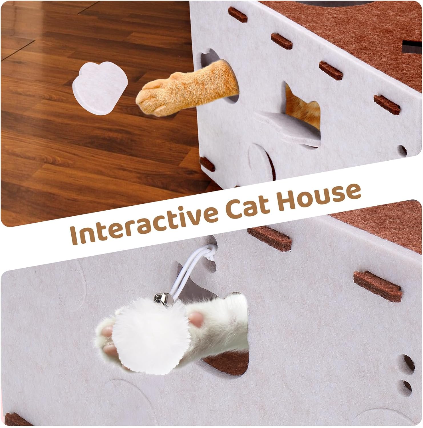 Mity Rain Cat House for Indoor Cats, Foldable Felt Bed Cave with Tunnel & Cat Ball Toy, Large Cat Bed Up for Play, Soft & Warm Cat Beds & Furniture for Indoor Kitten Adult Cats - Happypetzone.online - Image 4