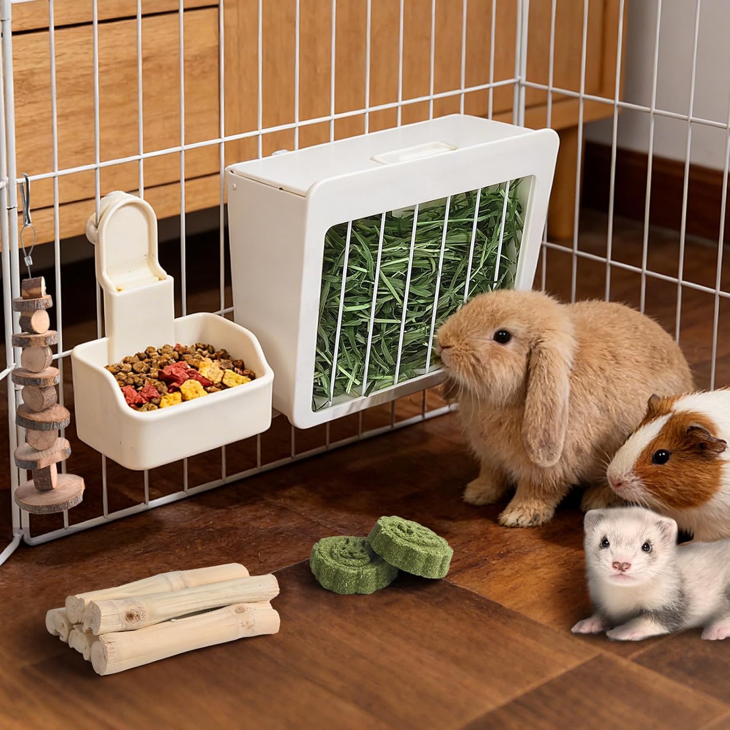RUBYHOME Rabbit Hay Feeder Guinea Pig Food Feeder Adjustable Height Rabbit Feeder Guinea Pig Food Bowl Complete Bunny Bundle Bunny Accessories for Rabbits, Guinea Pigs, Chinchillas - Happypetzone.online - Image 6