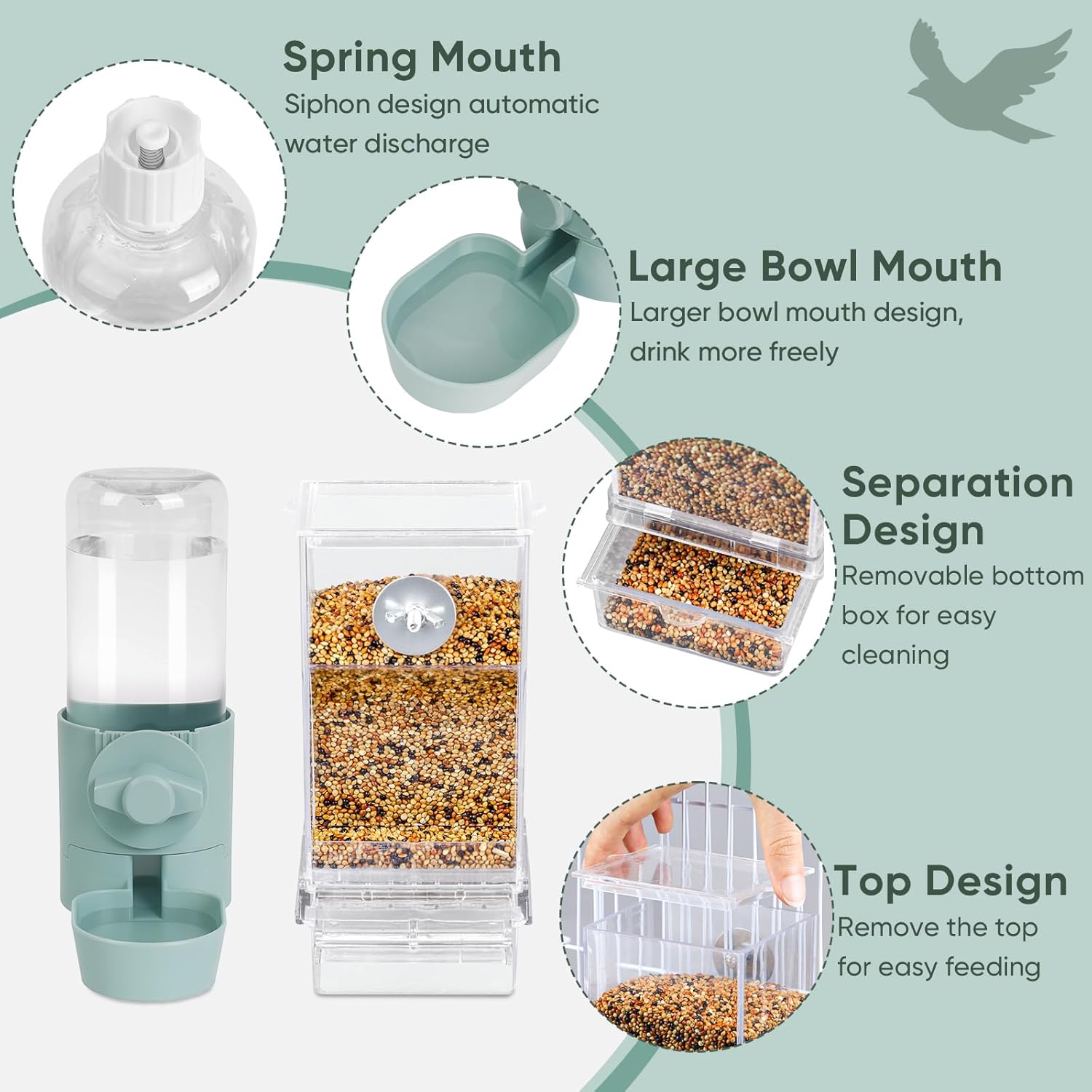 lemtrflo No Mess Bird Feeder Water Dispenser Set, Bird Feeder for Cage, Cage Accessories for Cockatiels, Finches, Budgies and Canaries - Happypetzone.online - Image 4