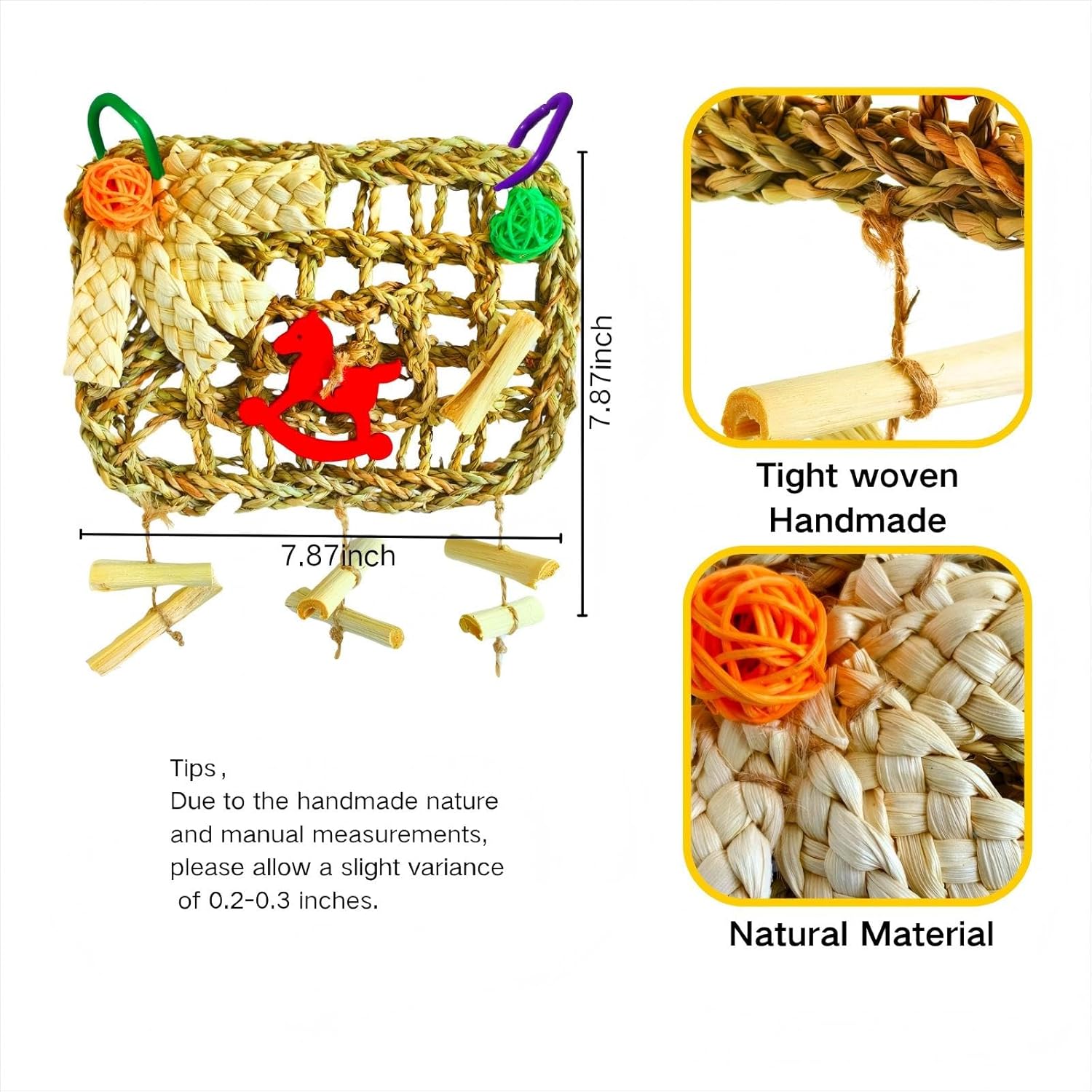 Rabbits Chew Toy,Bunny Cage Hanging Chew Toys and Treats,Grass with Sweet Bamboo for Guinea Pigs Chinchillas Hamsters Rats - Happypetzone.online - Image 5