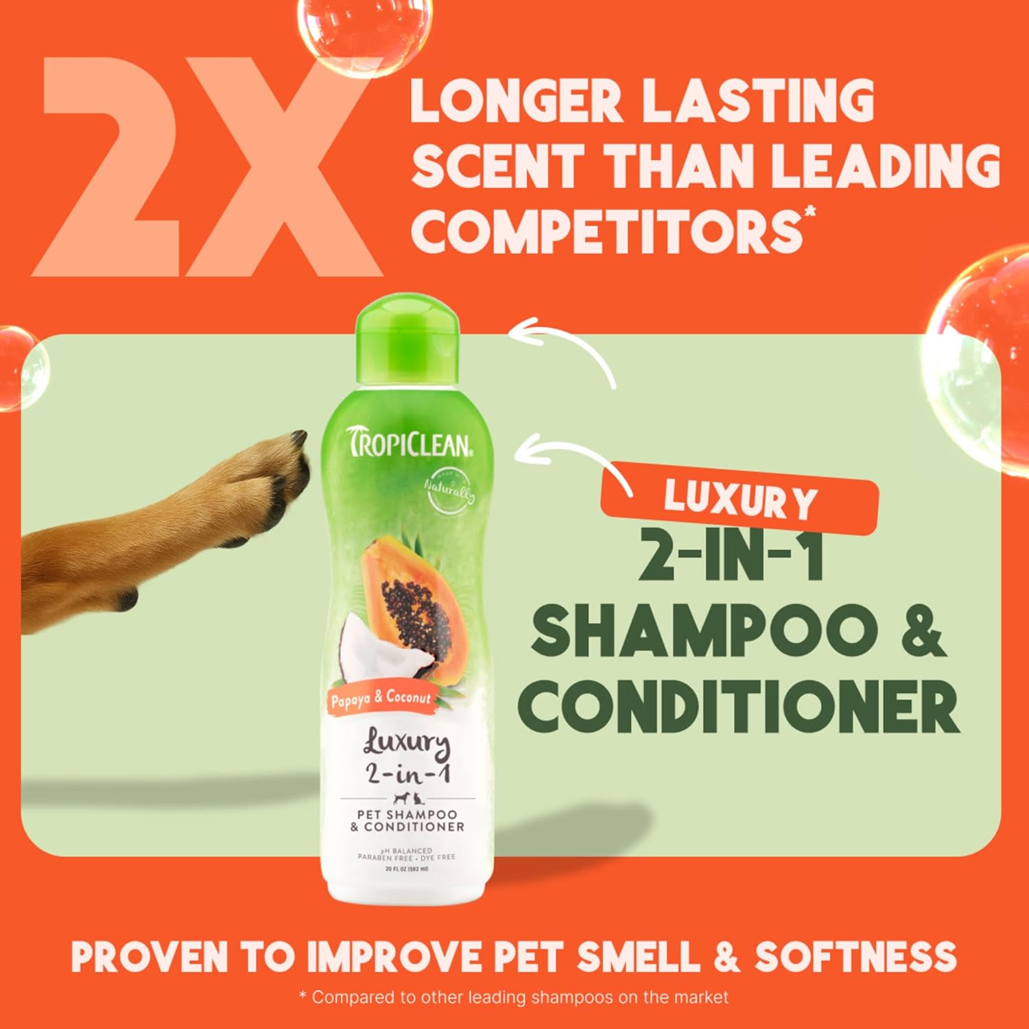TropiClean 2-in-1 Dog Shampoo and Conditioner, Moisturizing Dog Detangler, Puppy Safe, Made in the USA, Papaya Scent, Cat & Kitten Safe, 20oz. - Happypetzone.online - Image 2