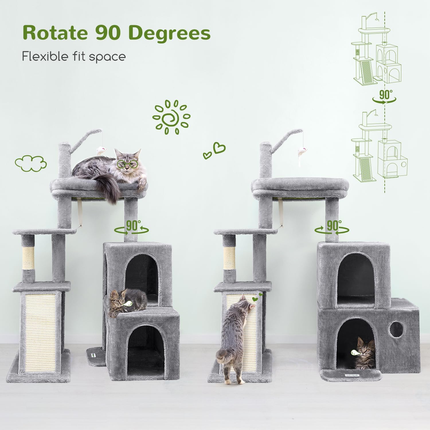 Globlazer Cat Tower for Indoor Adult Cats, 50-inch Heavy Duty Cat Tree House for Big Cats with Extra-Large Padded Platform, Sisal Scratching Board, 2 Large Condos, F50, Light Grey - Happypetzone.online - Image 2