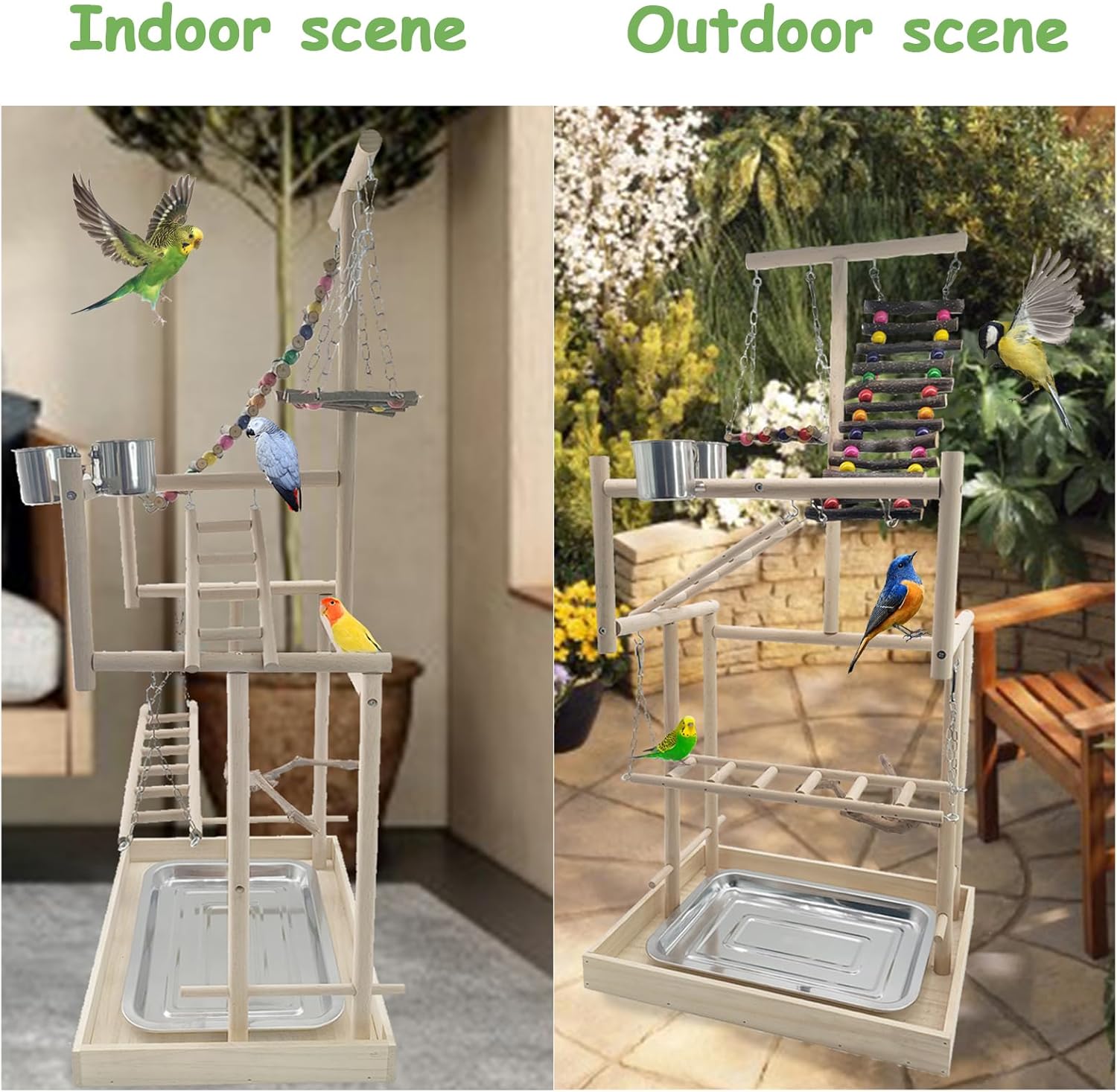 Hamiledyi 4 Layers Large Bird Playground 32" H Pet Parrot Playstand Gym Perch Wood Playpen for Parakeets Lovebirds Conure Cockatiel Cockatoos Finch Budgies or Other Small and Medium Sized Birds - Happypetzone.online - Image 7