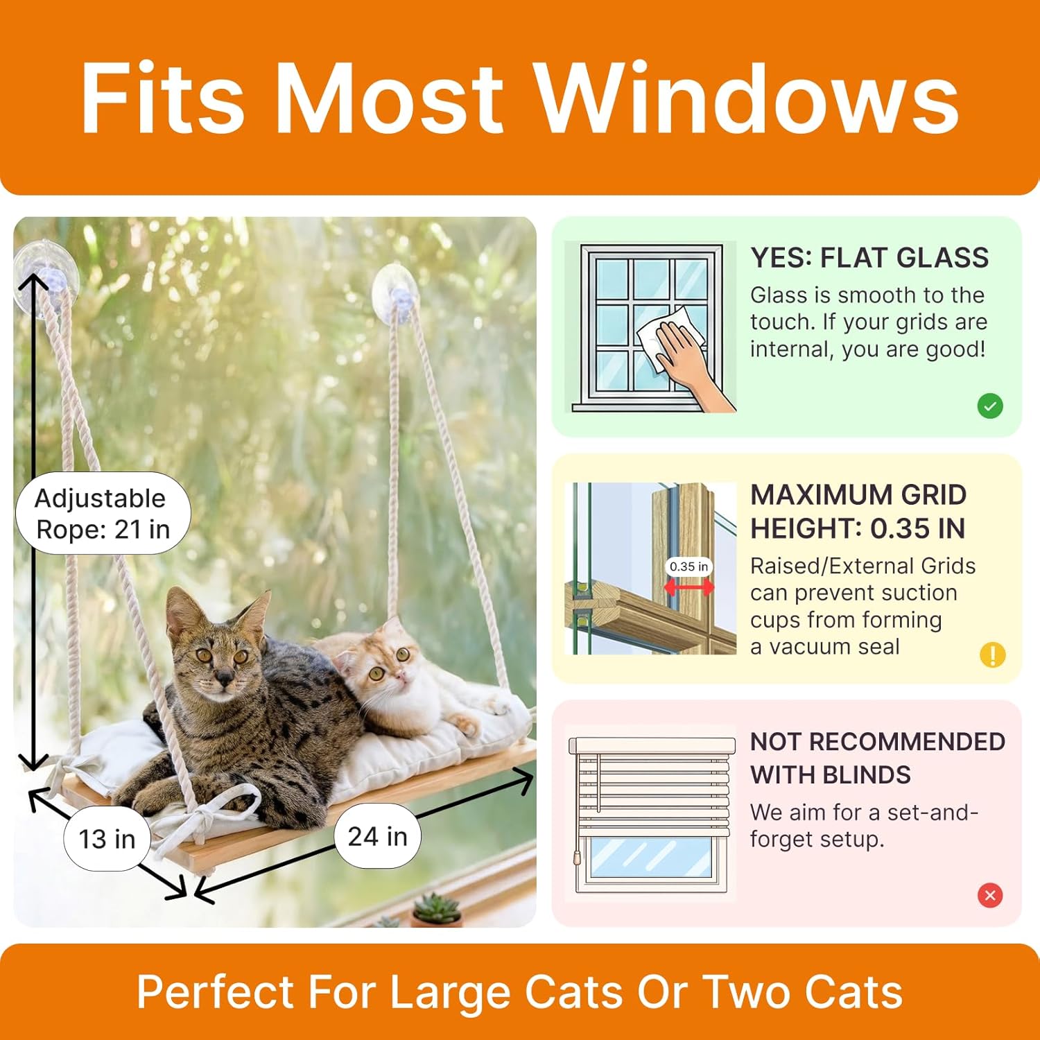 Large Cat Window Perch with Industrial-Grade Suction Cups – Solid Pine Wood Hammock Bed, Soft Cushion - 42 lb Capacity for Heavy Cats Inside - Happypetzone.online - Image 7