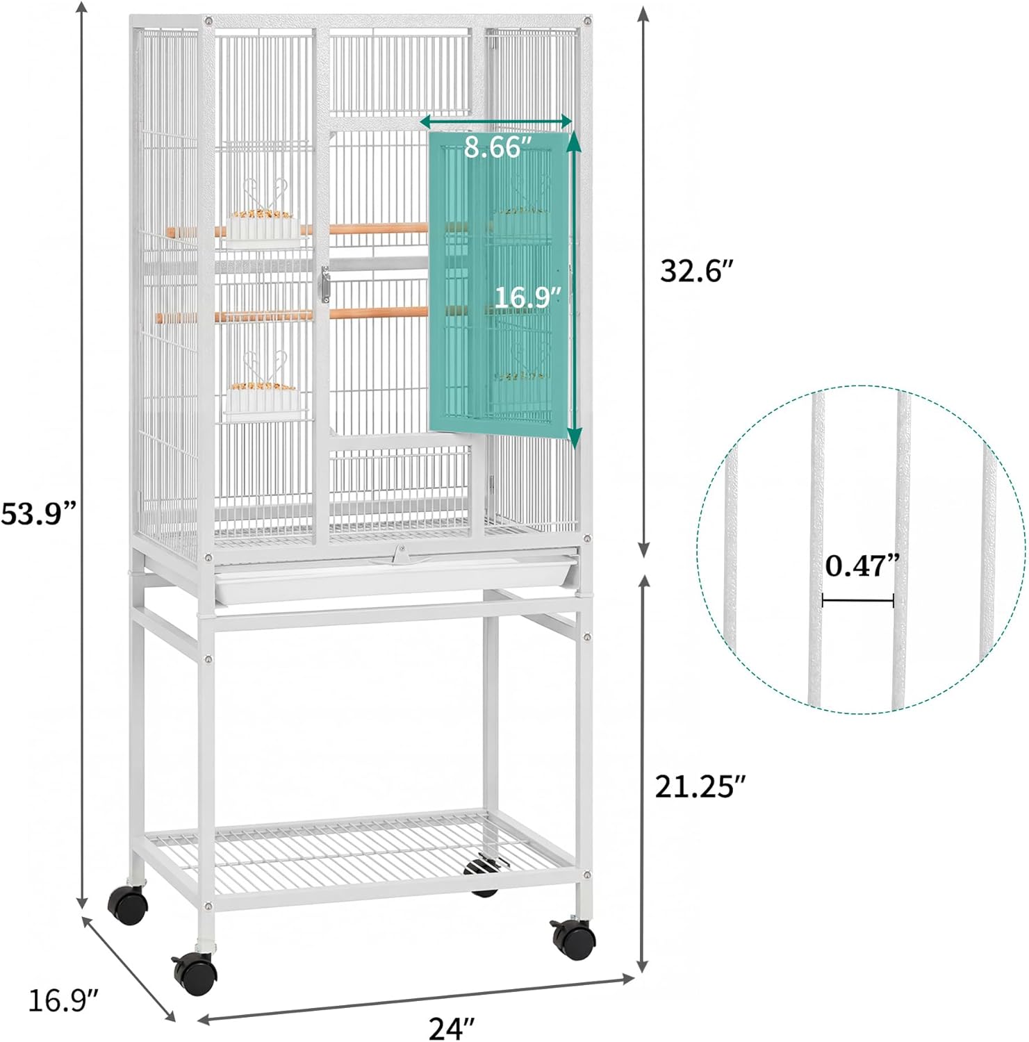 YITAHOME 53.9 inches Metal Bird Cage for Parakeets: Large Parrot Cages with Seed Catcher & Birdcage Cover with Rolling Stand & Brakes for Lovebirds Cockatiels Pigeon Finches - Happypetzone.online - Image 2