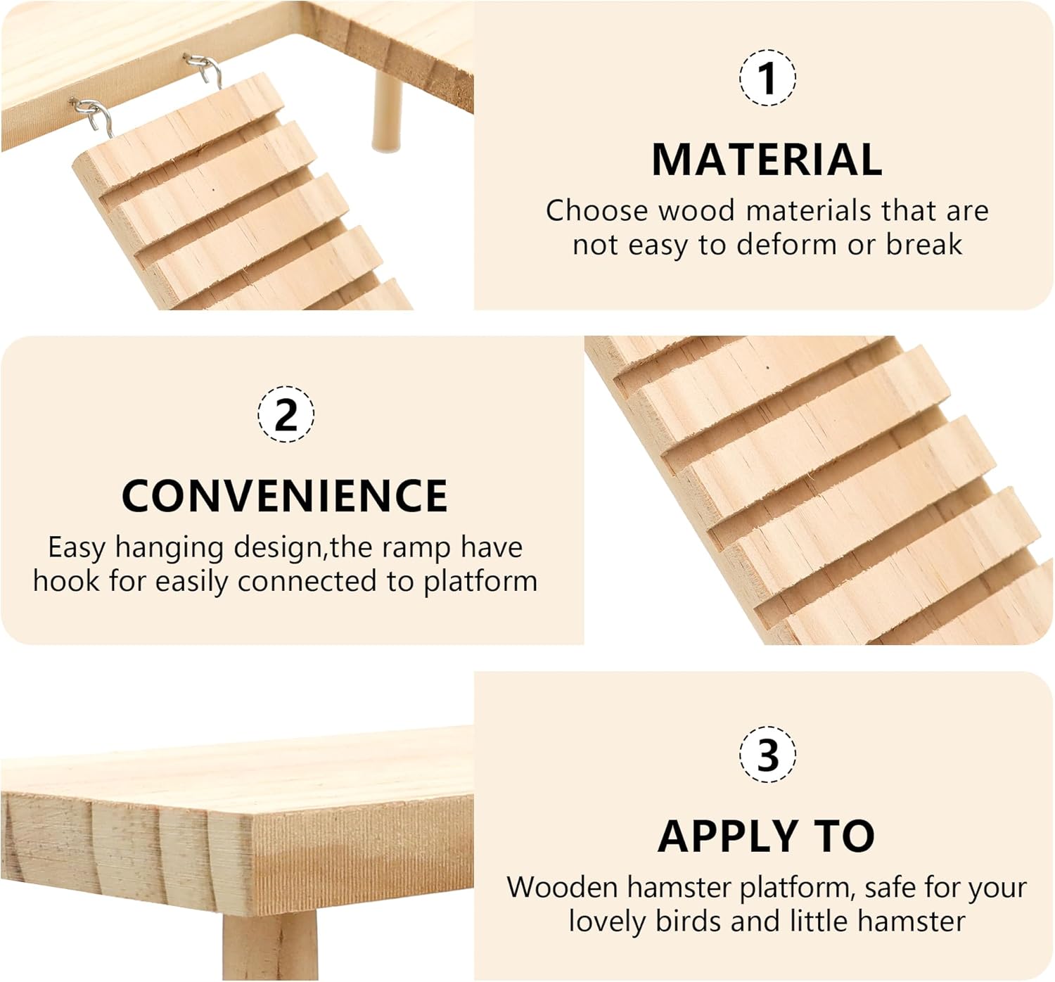 Hamster Wooden Platform with Legs Small Animal Climbing Ladder Standing Rat Guinea Perch Chew Toy Cage Accessories (Platform-Small) - Happypetzone.online - Image 3