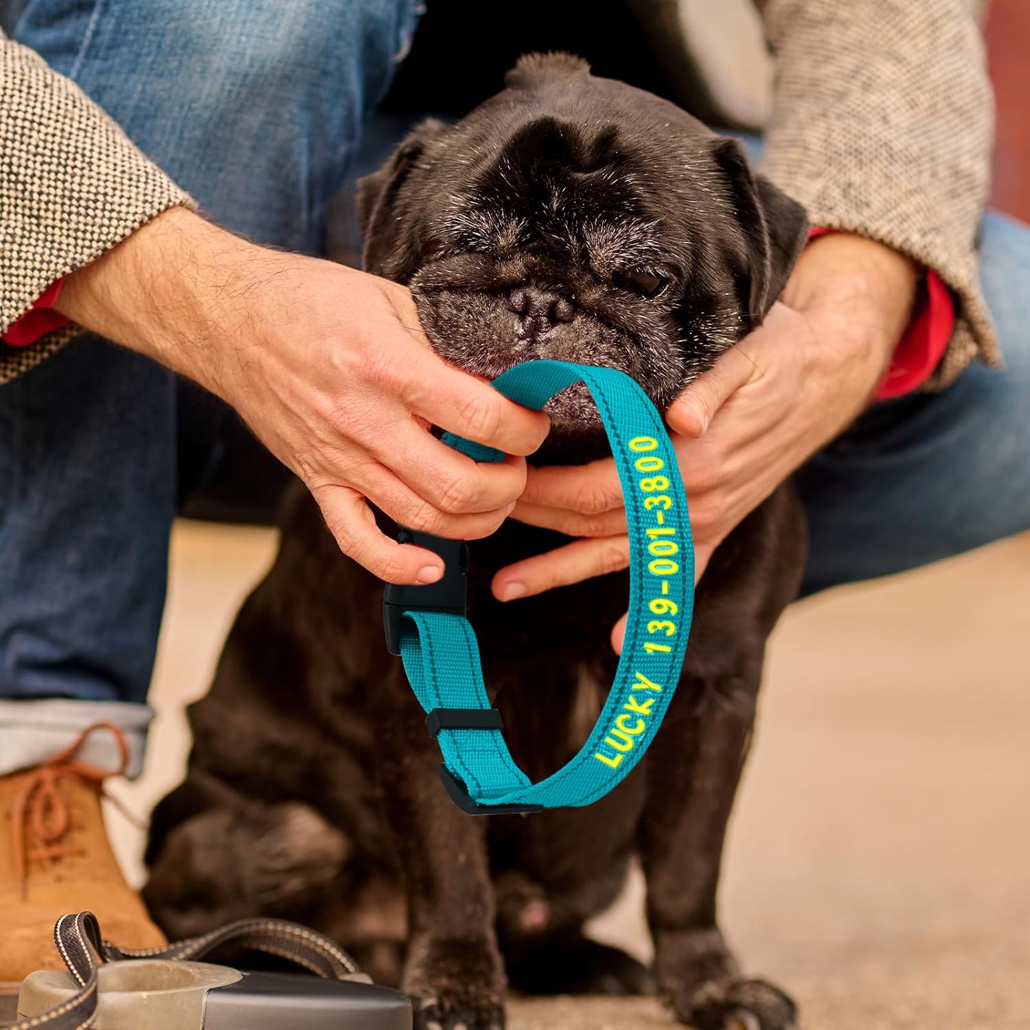 DIY Personalized Embroidered Dog Collar - Custom Hand-Stitched Name & Number, Reflective Adjustable Pet Collar for Small/Medium/Large Dogs & Cats, Durable Nylon with Steel D-Ring (Teal, Large) - Happypetzone.online - Image 2