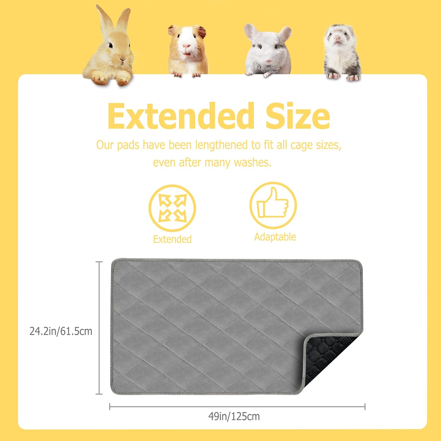 Guinea Pig Bedding, 49x24IN 2Pack Fleece Cage Liner for Midwest Cage, Super Absorbent & Odor Control & Waterproof & Reusable Washable Guinea Pig Liner, Pee Pad Mat for Small Animal, Rabbit, Bunny - Happypetzone.online - Image 3
