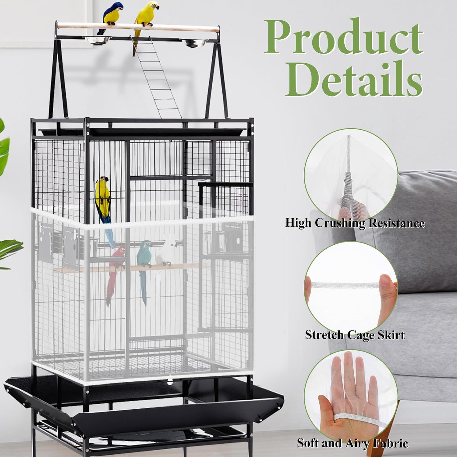 Trinkrittey Bird Cage Seed Catcher White Bird Cage Net Cover Adjustable Birds Cages Netting Seed Catcher Stretchy Birds Cages Guard for Parrot Enclosures - Happypetzone.online - Image 3