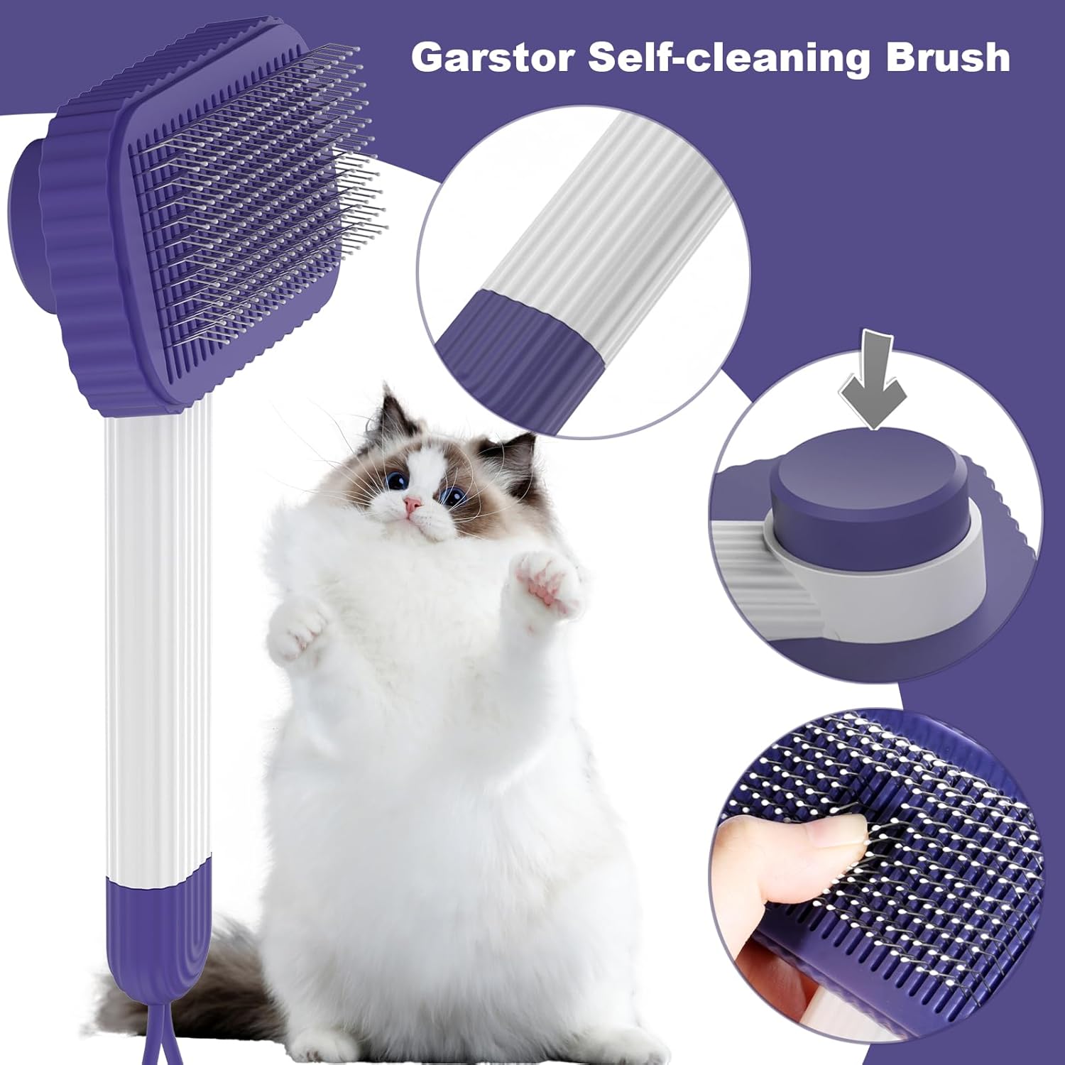 Cat brush, Cat Brush for Long or Short Haired Cats, Remove Loose Fur and Mats, Rounded Pins Reduces Painful Pulling, Not for Tangle and Curly Fur, Dark Blue - Happypetzone.online - Image 3