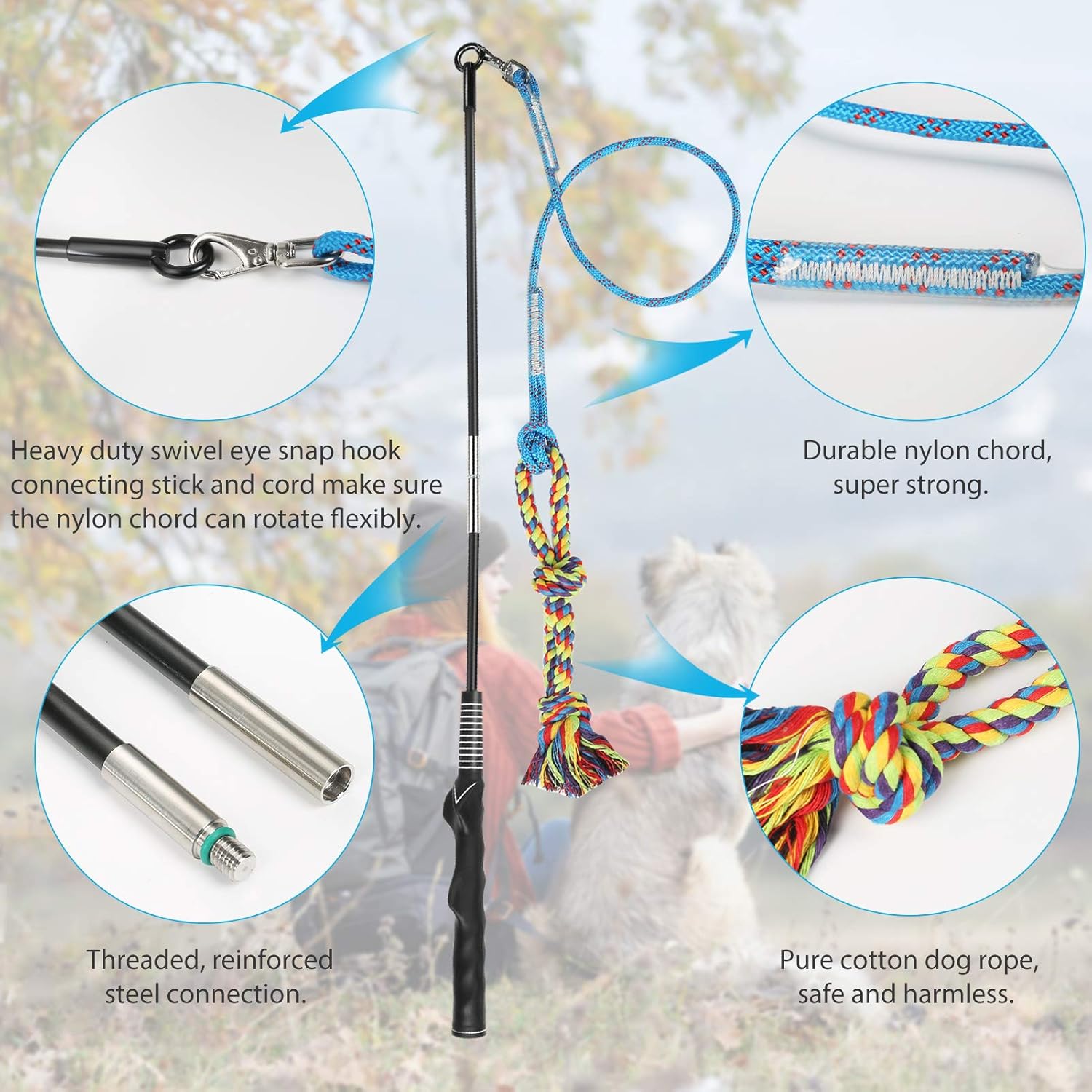 DIBBATU Flirt Pole for Dogs Interactive Dog Toys for Large Medium Small Dogs Chase and Tug of War, Dog Teaser Wand with Lure Chewing Toy for Outdoor Exercise & Training - Happypetzone.online - Image 7