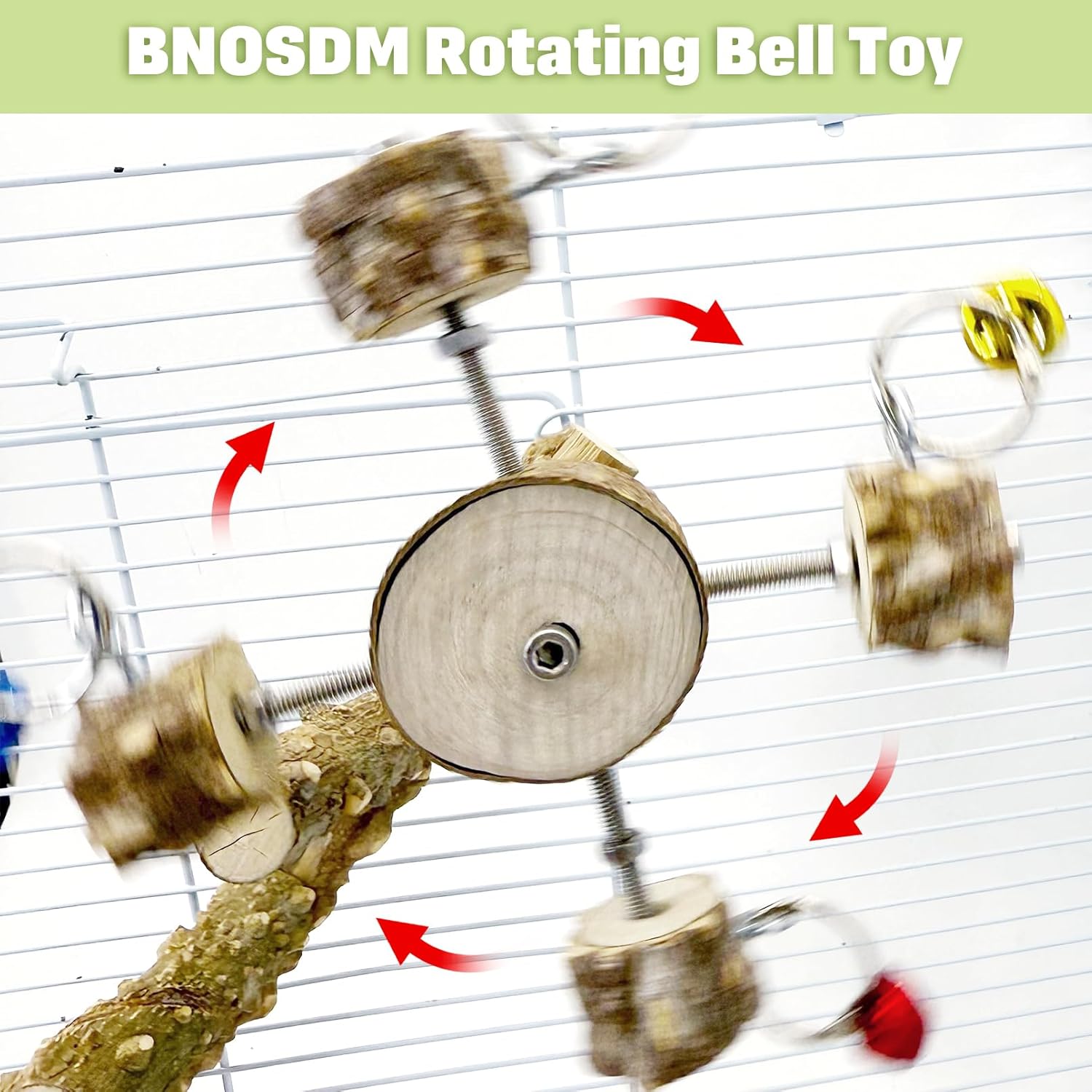 BNOSDM Natural Wood Bird Ladder Perch with Rotating Bell Toys-Exercise Stands for Parrot Climbing Chewing Parakeet Bridge Cage Accessories for Cockatiel, Conures, Lovebirds, Budgie - Happypetzone.online - Image 2
