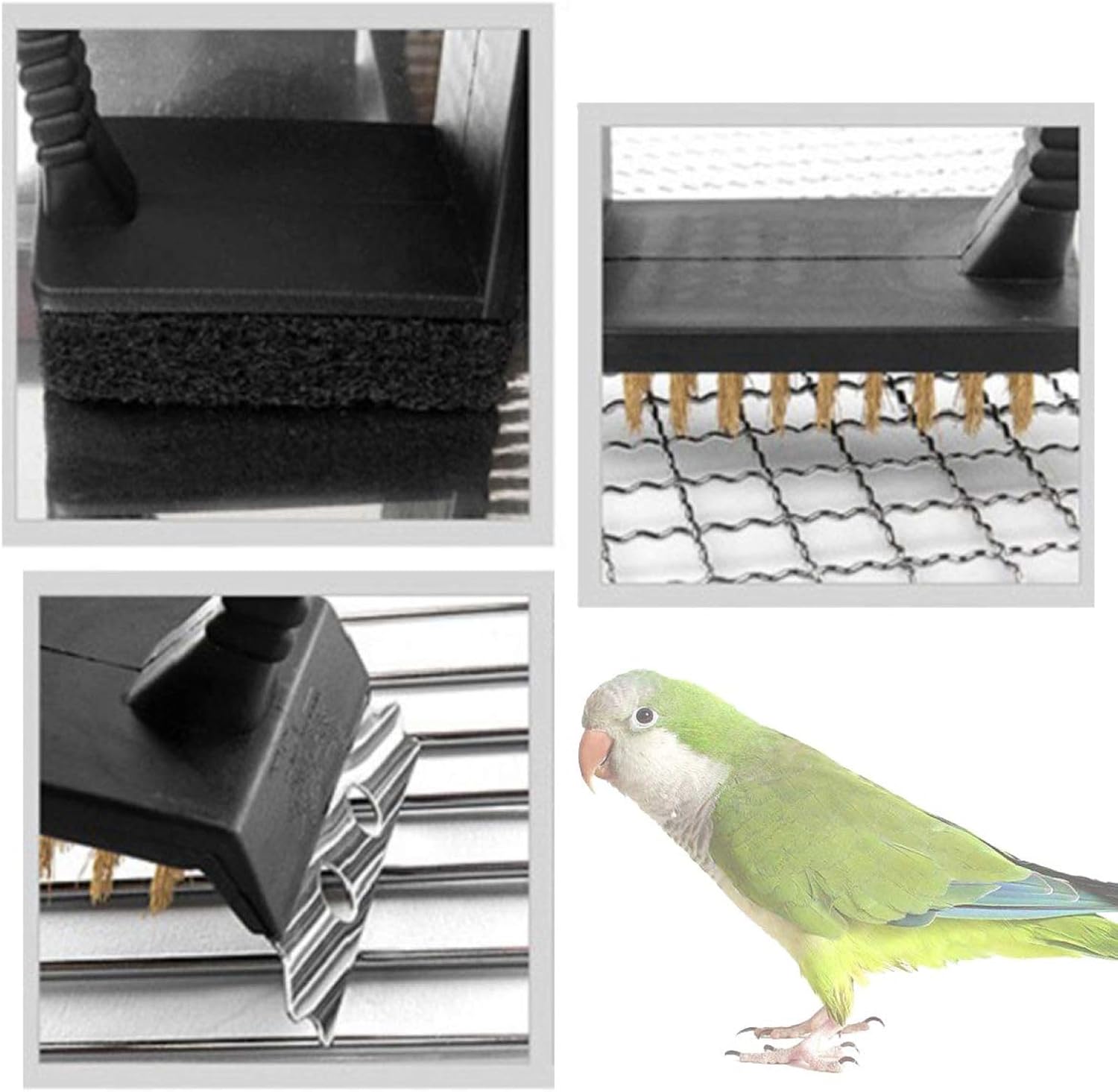 QBLEEV Bird Cage Cleaner, Bird Cage Cleaning Brushes, Multi-Function Stainless Steel Triangle Bird Cage Brush Set, Birdcage Cleaner Poop Off Scrub Brush Kit for Cleaning Bird Cage Perch Kennel - Happypetzone.online - Image 3