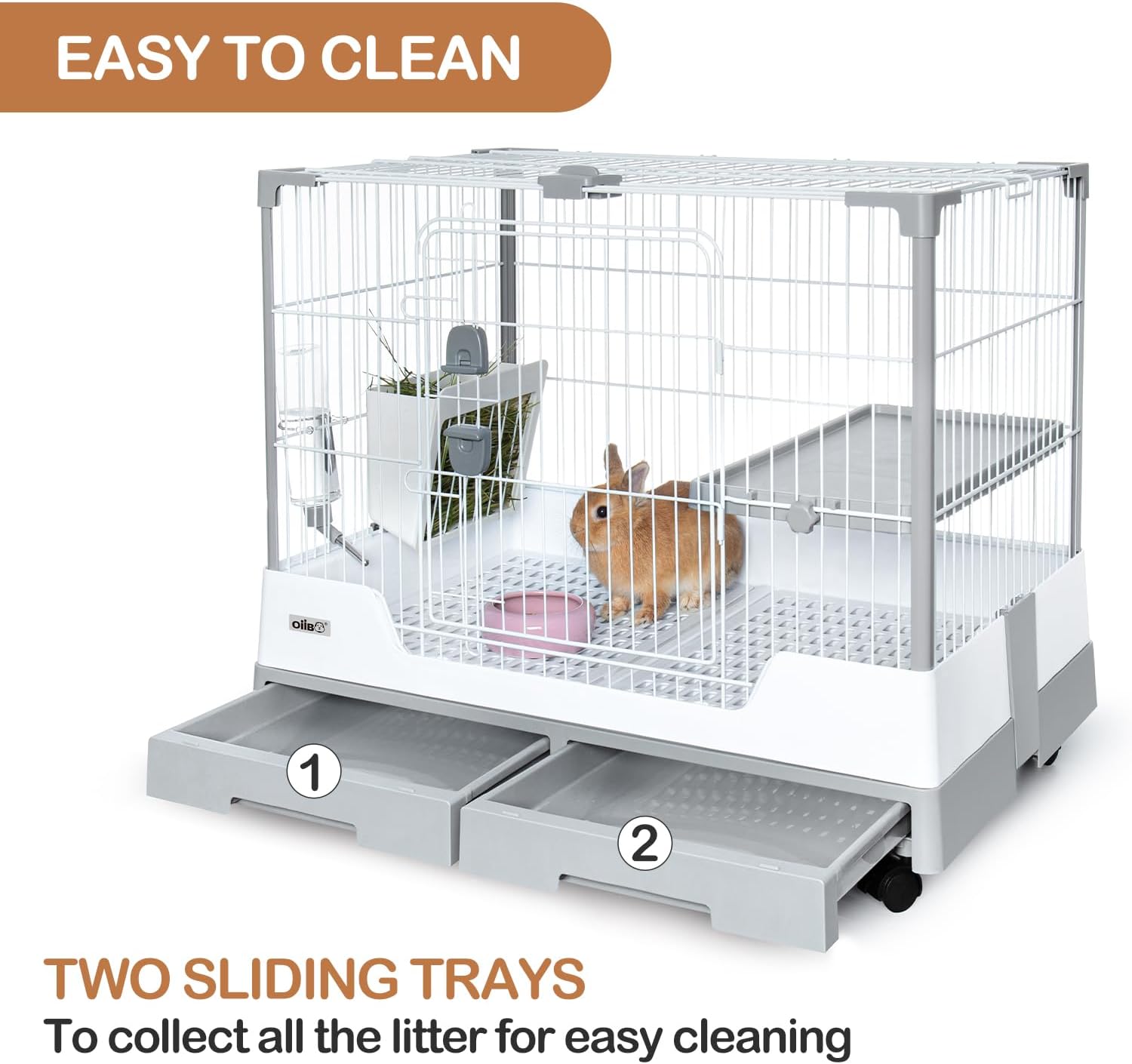 Deluxe Rabbit Cage, 32" × 21" × 26" Large Space Bunny Cage Foldable Small Animal Cage with Pull Out Tray and Caster Platform, Professional Household Anti-Spray Urine Rabbit Cage Hutch Indoor - Happypetzone.online - Image 5