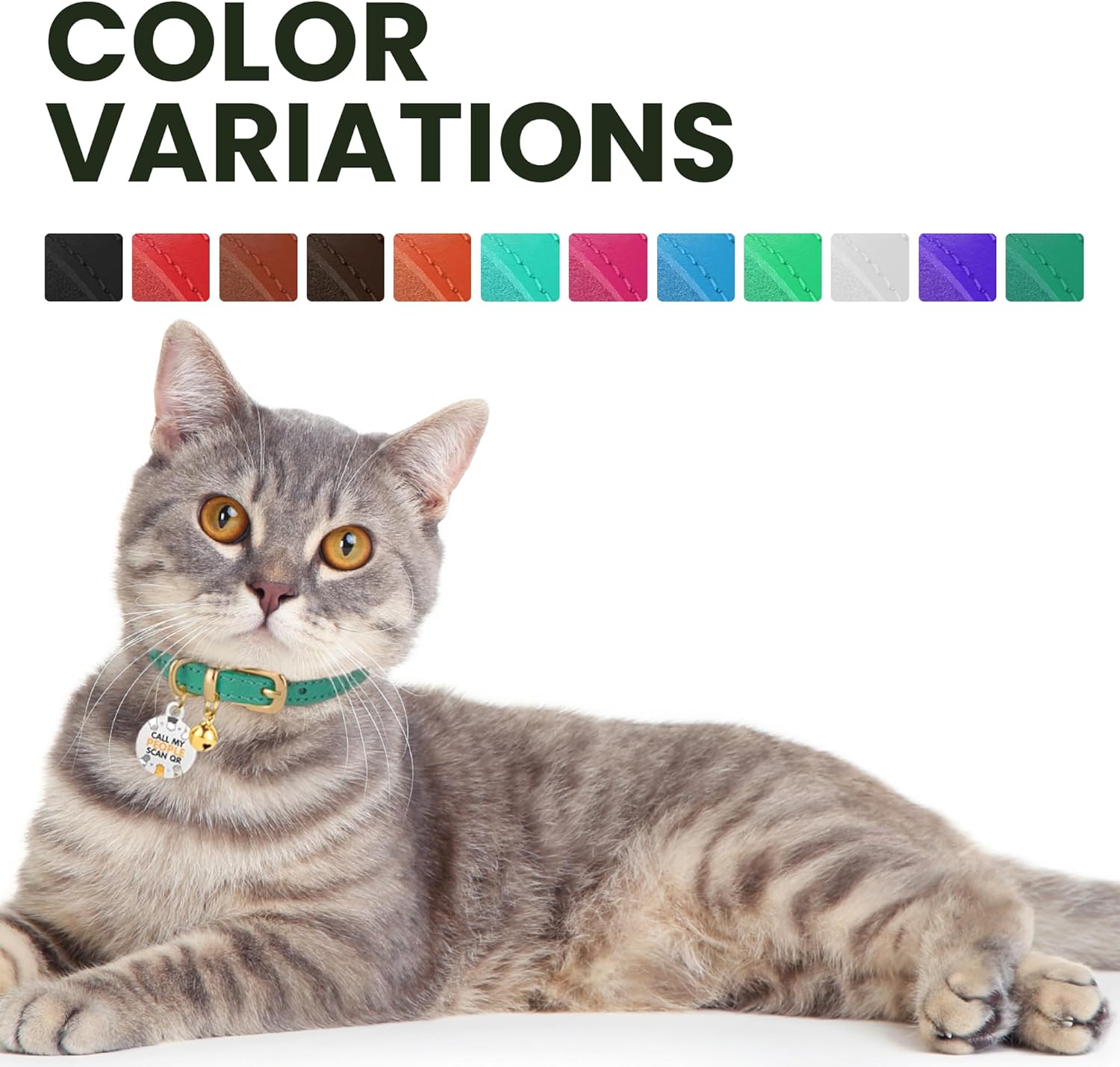 BRONZEDOG Leather Cat Collar with Removable Bells Non Breakaway Kitten QR Tag for Girl Boy (7" - 9" for Cats, Black & Gold) - Happypetzone.online - Image 5