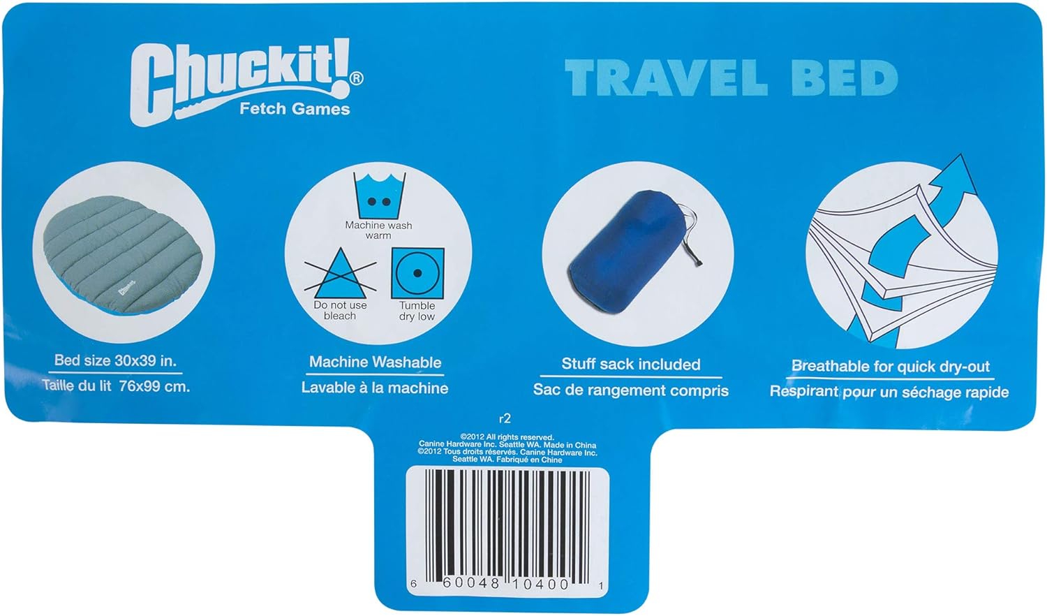 Chuckit! Outdoor Travel Portable Water Resistant Travel Pillow Dog Bed For Medium to Large Dogs 20 to 100 lbs, 39"L x 30"W, Blue - Happypetzone.online - Image 5