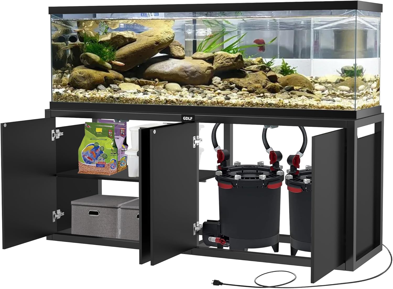 GDLF 125-150 Gallon Fish Tank Stand, Heavy Duty Metal Aquarium Stand with Power Outlet and Cabinet for Fish Tank Filters and Accessories,72.8" L*18.9" W,2200LBS Capacity - Happypetzone.online - Image 4