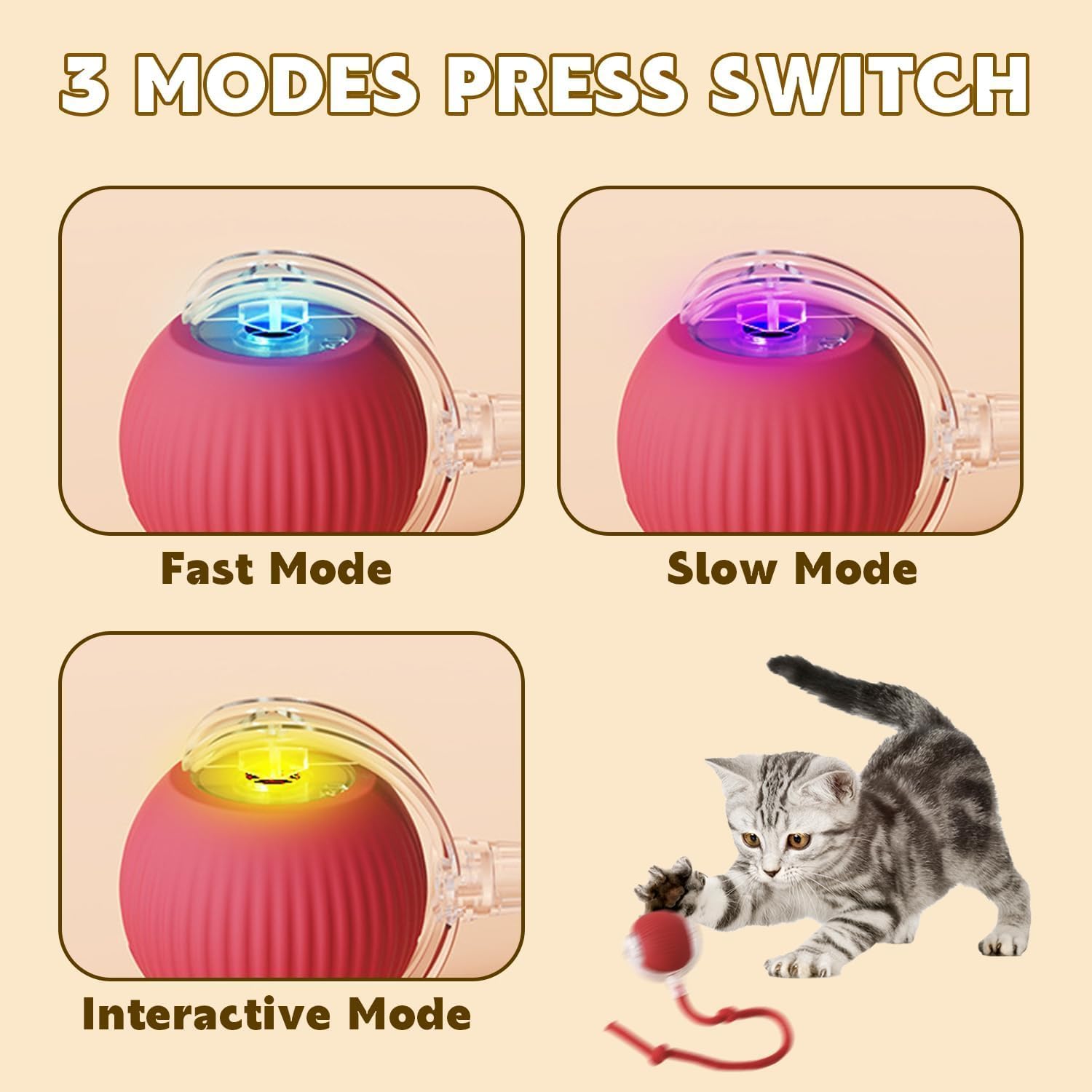 Interactive Rolling Cat Ball - 360°Automatic Chew Toy for Active Cats, Rolling Small Dog Cat Toys,Smart Automatic Fast Rolling Pet Ball - cat Toys (Blue) - Happypetzone.online - Image 2