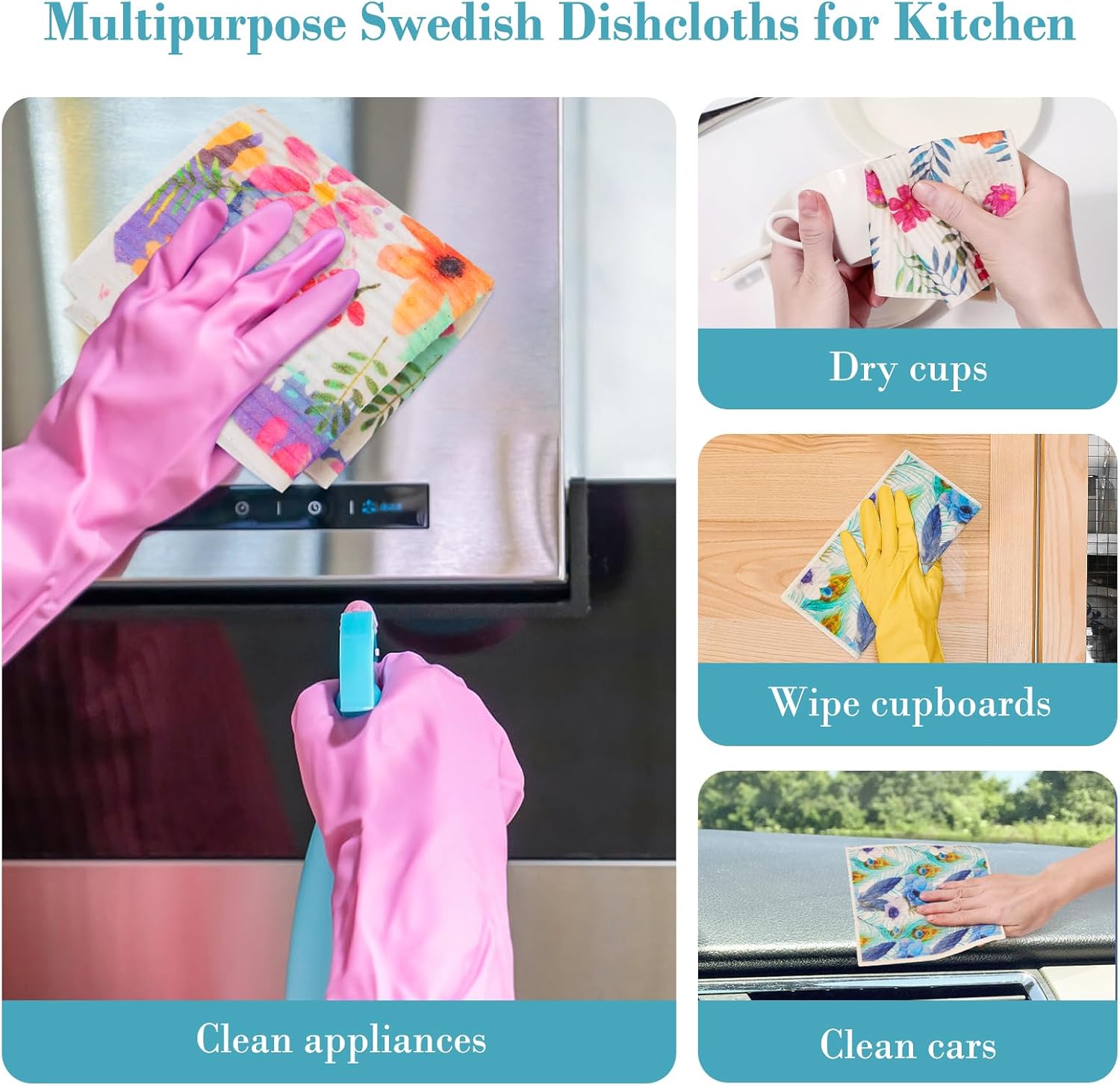 Lucomb Swedish Dishcloths for Kitchen Dishes, 8 Pack Reusable Cleaning Cloths Replace Paper Towels Swedish Towels Cleaning Rags Eco Friendly Biodegradable for Home Office Wipes - Happypetzone.online - Image 5