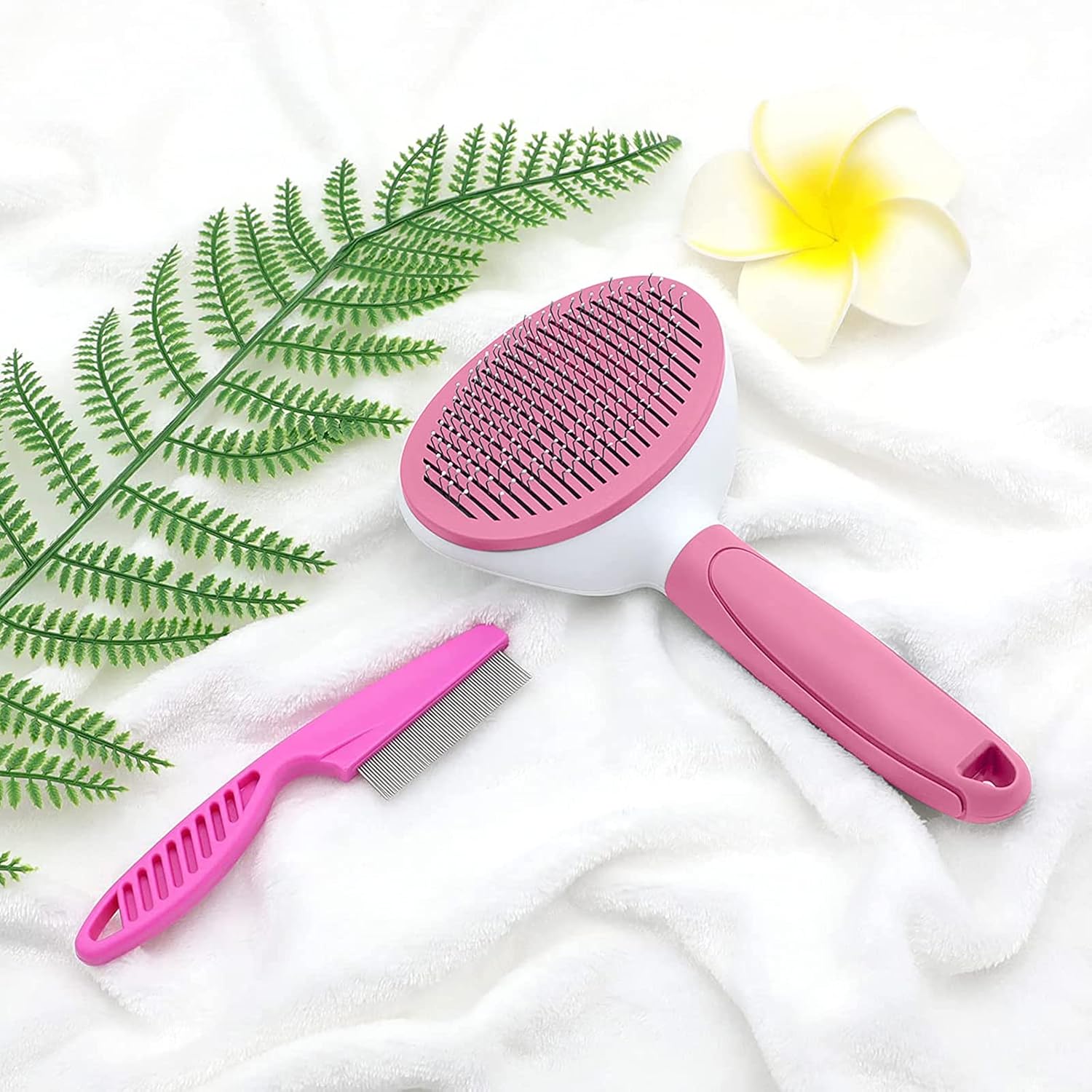 Cat Brushes for Indoor Cats, Dog Brush for Shedding with Metal Cat Comb, Self Cleaning Pet Hair Brush with Release Button for Grooming Kitten(Pink) - Happypetzone.online - Image 6