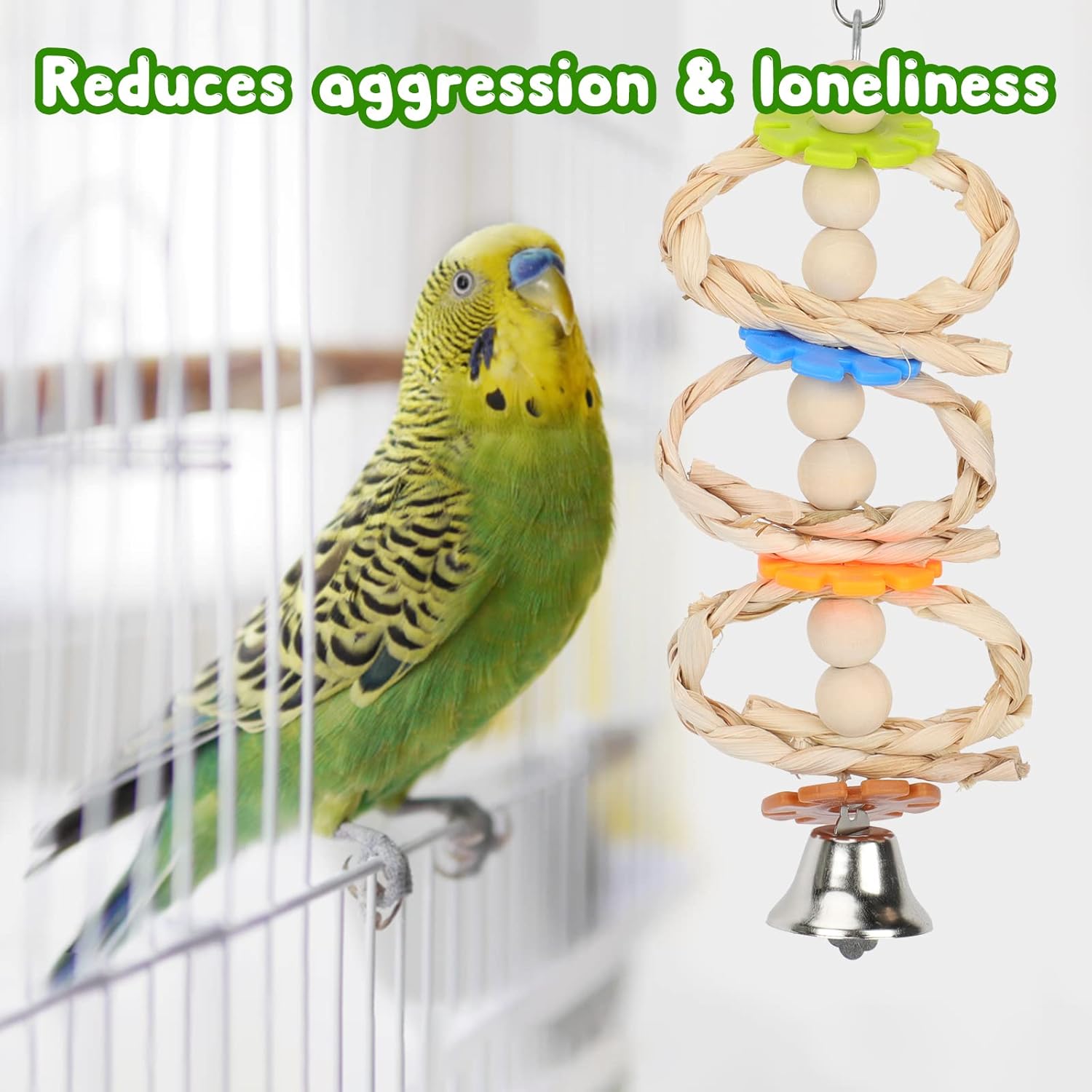 BWOGUE 7 Pack Bird Parrot Toys - Natural Wood Chewing, Climbing, Hanging & Hammock Toys for Small Parakeets, Cockatiels, Conures, Finches, Budgie, Parrots, Love Birds - Happypetzone.online - Image 7