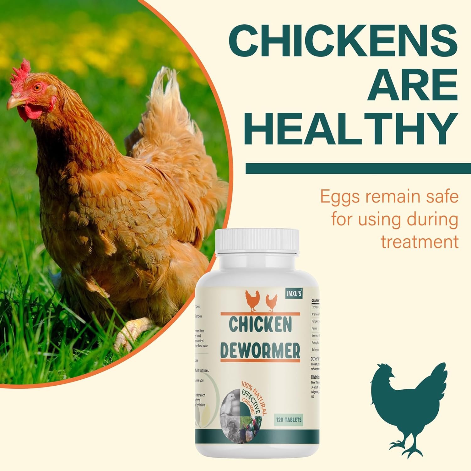 Jmxu's Chicken Dewormer, All Natural Formula Poultry Dewormer Pill, Safeguard Chicken Medicine for Laying Hens, Chicks, Roosters, Turkeys to Relieve and Prevent Worms, 120 Tablets - Happypetzone.online - Image 5