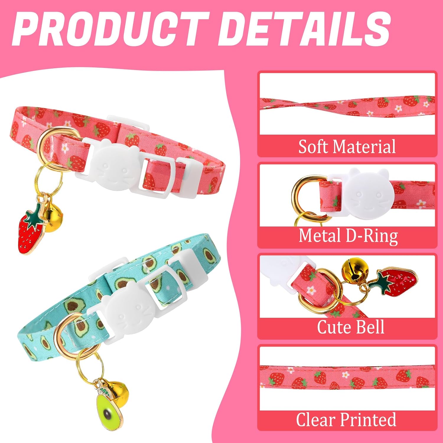 10 Pack Breakaway Cat Collars with Bells Fruit Pendants Adjustable Safety Kitten Collar Fruit Cat Collar with Bell Ideal for Girl Boy Cats - Happypetzone.online - Image 3