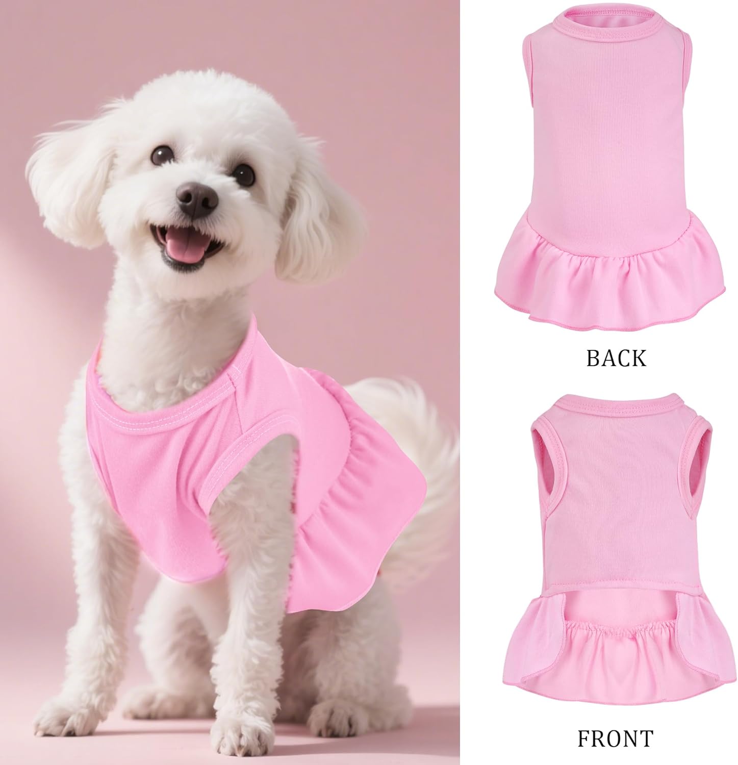 2 Pcs Dog Dresses Cat Skirt Solid Color Dog Clothes Summer Sleeveless Puppy Girl Clothes for Small Pet Dogs Cats (Yellow,Pink, Small) - Happypetzone.online - Image 2