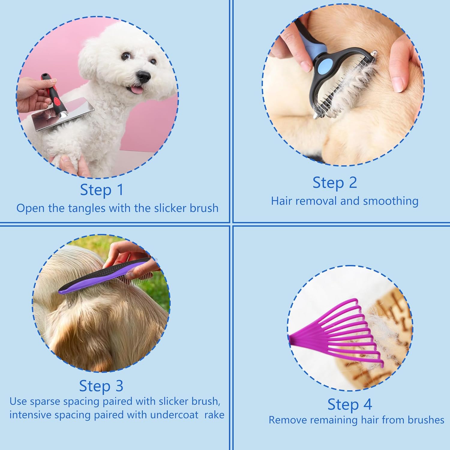 5-in-1 Dog & Cat Extra Long Pin Grooming Kit Slicker Brush for Large Dogs Cats Remove Loose Fur, Undercoat Brush for Shedding, Dematting Comb & Cleaner for Long Haired Pets - Happypetzone.online - Image 6
