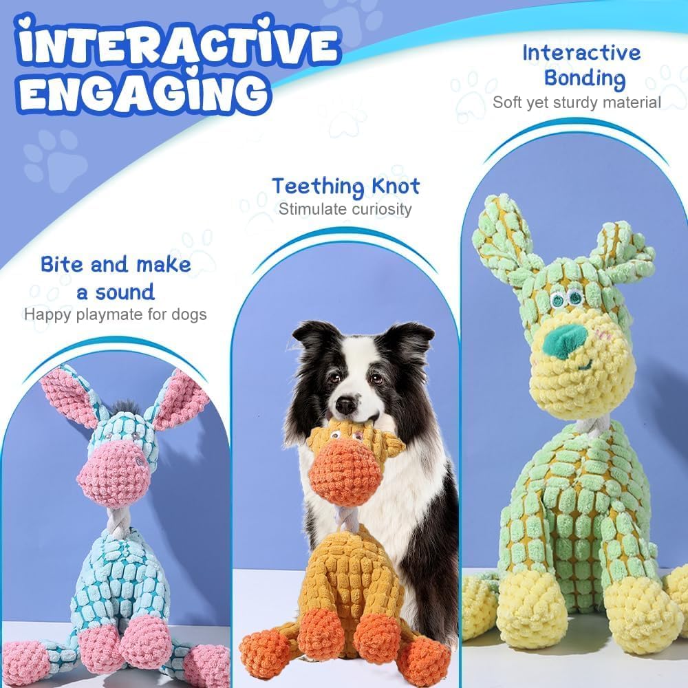 Indestructible Plush Dog Toy for Aggressive Chewers, 2026 New Dog Toys Interactive Squeaky Soft Puppy Chew Toy Long Lasting Tough Puppy Toys for Small Medium Dogs (Yellow) - Happypetzone.online - Image 3