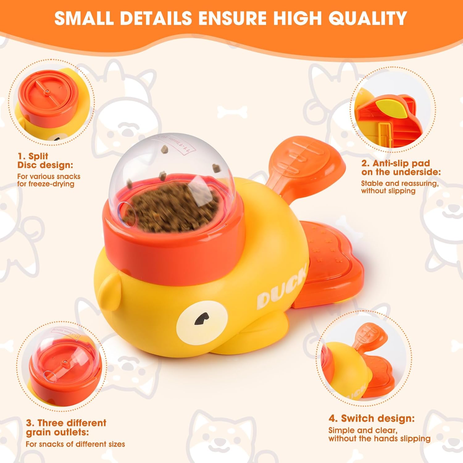 Dog Interactive Treat Dispenser, 2026 New Yellow Duck Cat Treat Dispenser, Interactive Dog Toys Food Puzzle Slow Feeder, Dog Food Slow Treat Feeding Dispenser for Small & Large Cats Dogs - Happypetzone.online - Image 4